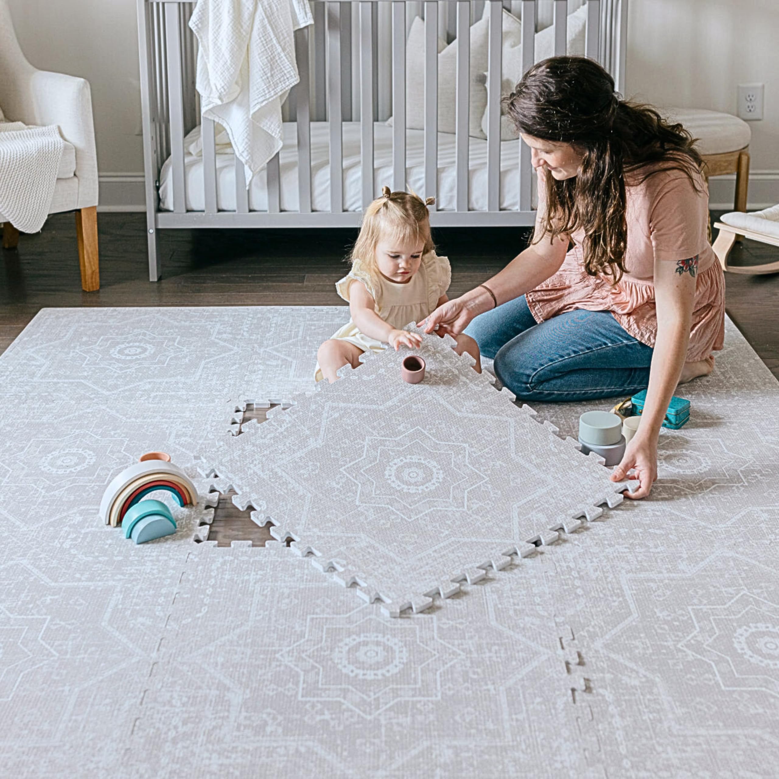 Premium EVA Foam Baby Play Mat (4x6ft) - Non-Toxic Crawling & Tummy Time Floor Mat for Infants & Toddlers - Soft Playroom Rug for Nursery, Daycare & Home - Layla Collection - Waterproof & Easy to Clean