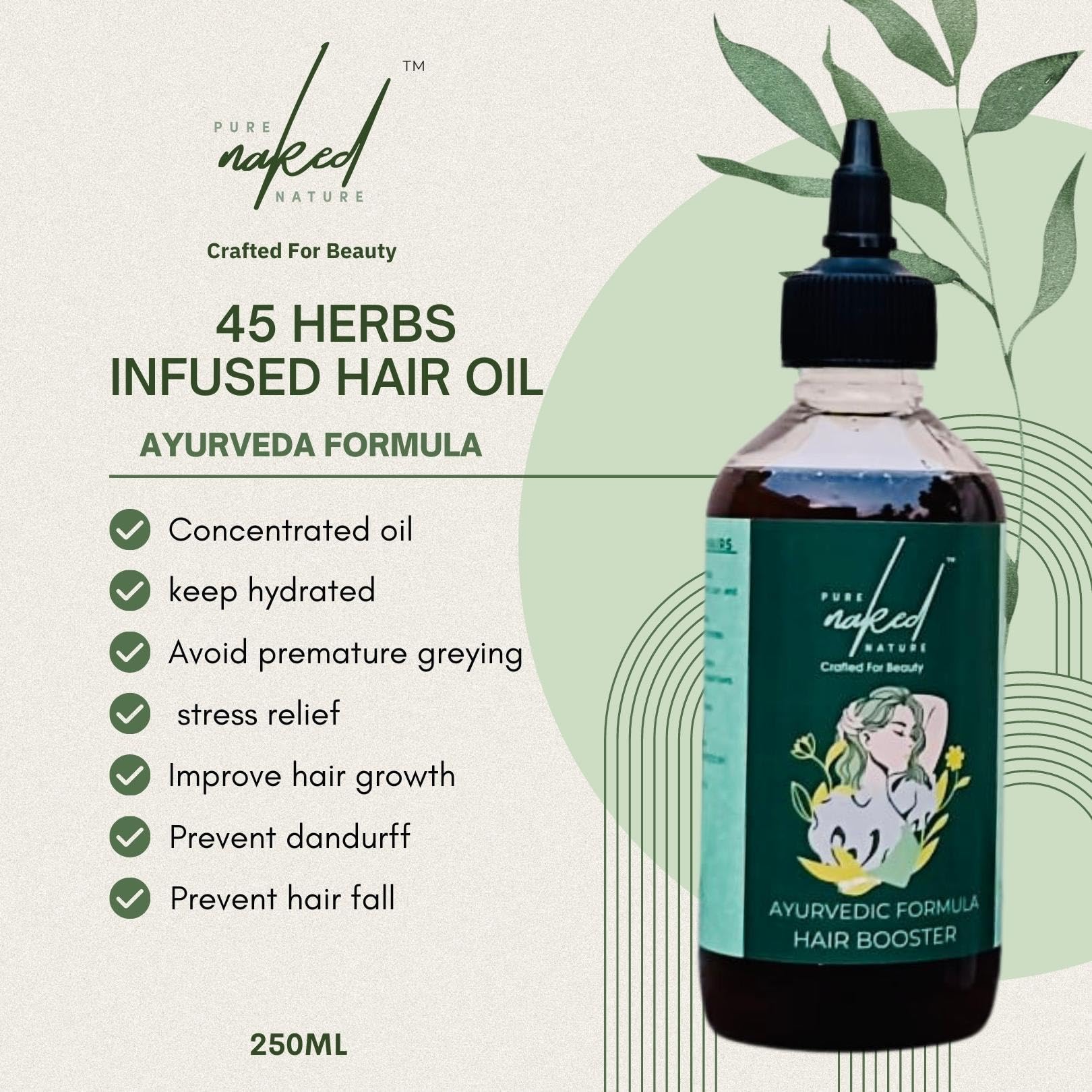Pure Naked Nature Herbal Infused Hair Oil 250ml - Organic Hair Growth Treatment for Dry, Damaged Hair - Perfect for Daily Nourishment & Scalp Massage