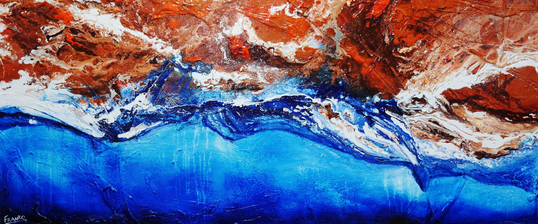 Coastal Change 240cm x 100cm Blue Brown Textured Abstract Canvas Art - Perfect for Living Room, Bedroom or Office Wall Decor