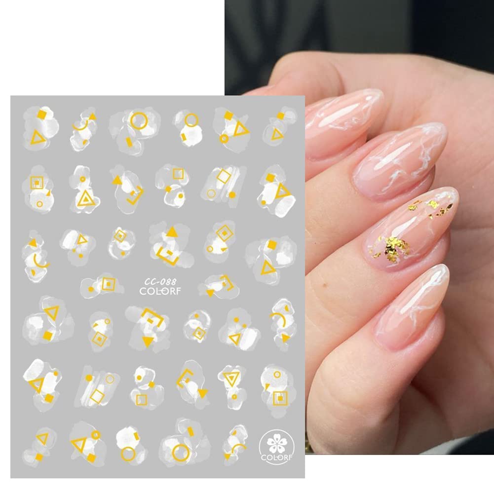 9 Sheets Bronzing French Nail Art Stickers - Gold 3D Self-Adhesive Nail Decals, Metallic Stripe Line Wavy Marble Design for Acrylic Nails, DIY Manicure Salon Decorations, Perfect for Parties Weddings Holidays