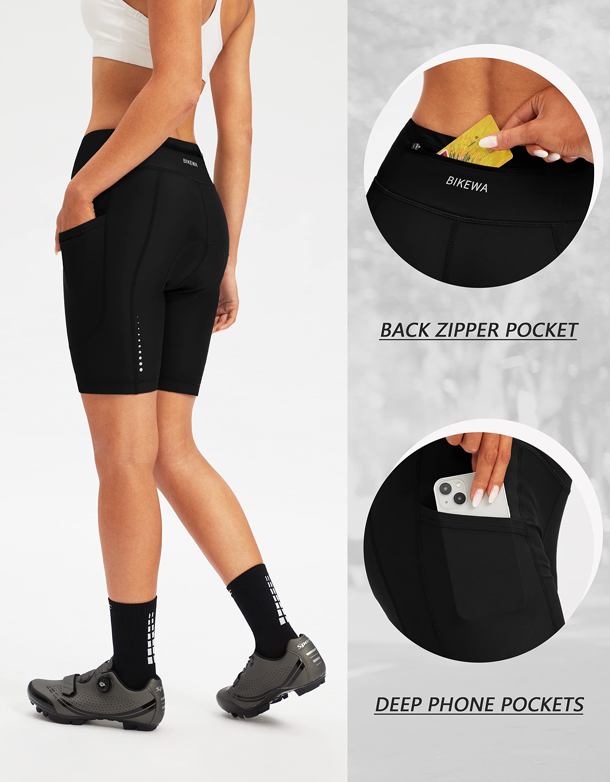 Bikewa Women's 4D Padded Cycling Shorts with Zipper Pockets - High Performance Bike Shorts for Road Biking & Indoor Cycling - Perfect for Training, Commuting & Outdoor Adventures