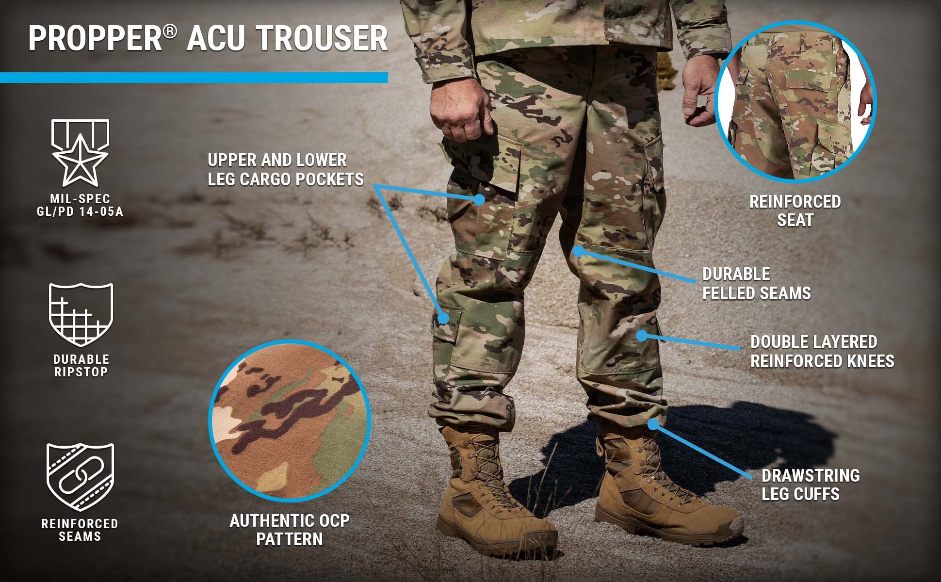 Propper Men's ACU Camo Cargo Pants - Military Tactical Work Pants for Outdoor Hiking, Hunting & Airsoft | Durable & Comfortable