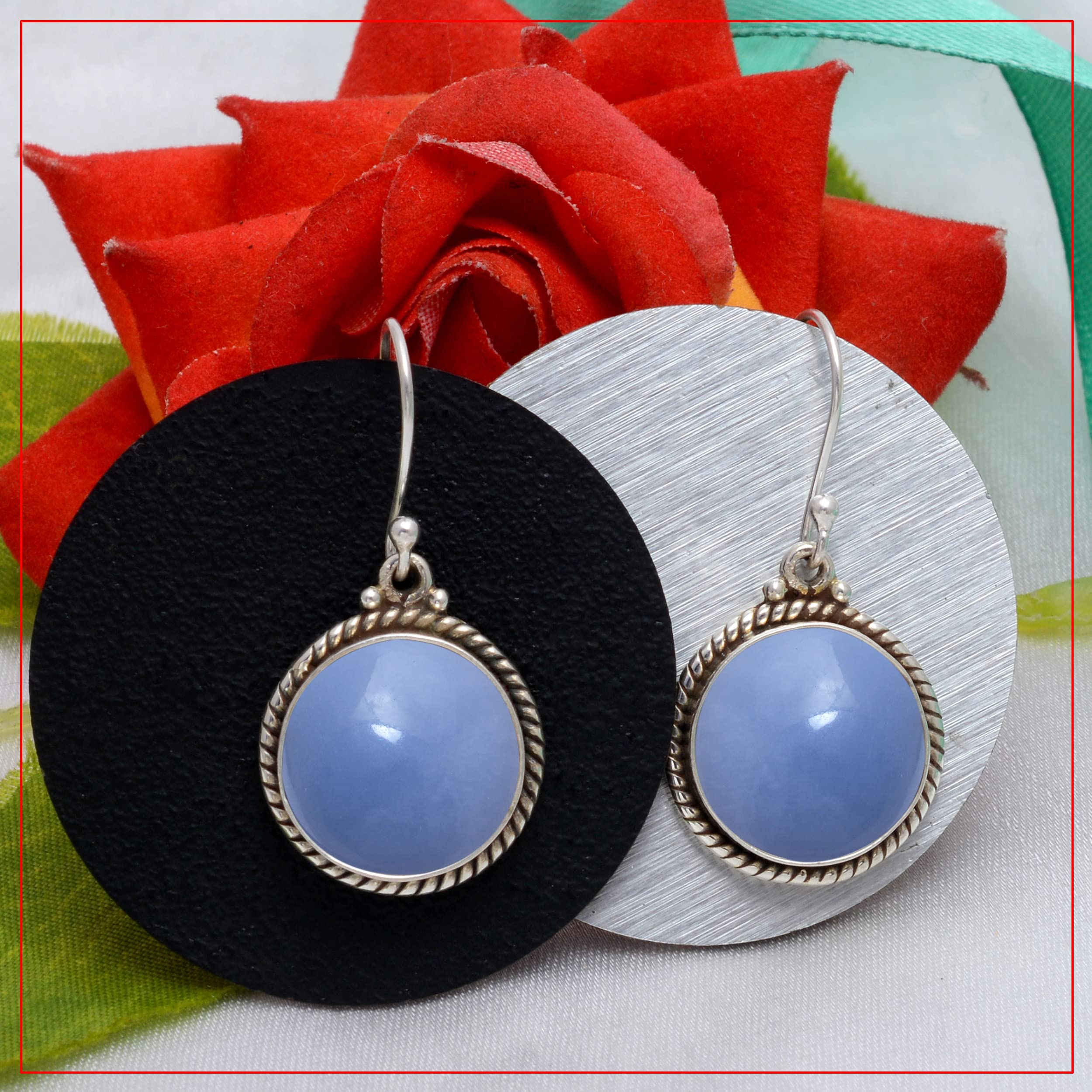 Veracity Jewelry Angelite Earrings for Women - 925 Sterling Silver Dangle Earrings with Blue Angelite Gemstone for Inner Peace & Healing - Handmade Spiritual Jewelry for Meditation, Yoga & Everyday Wear