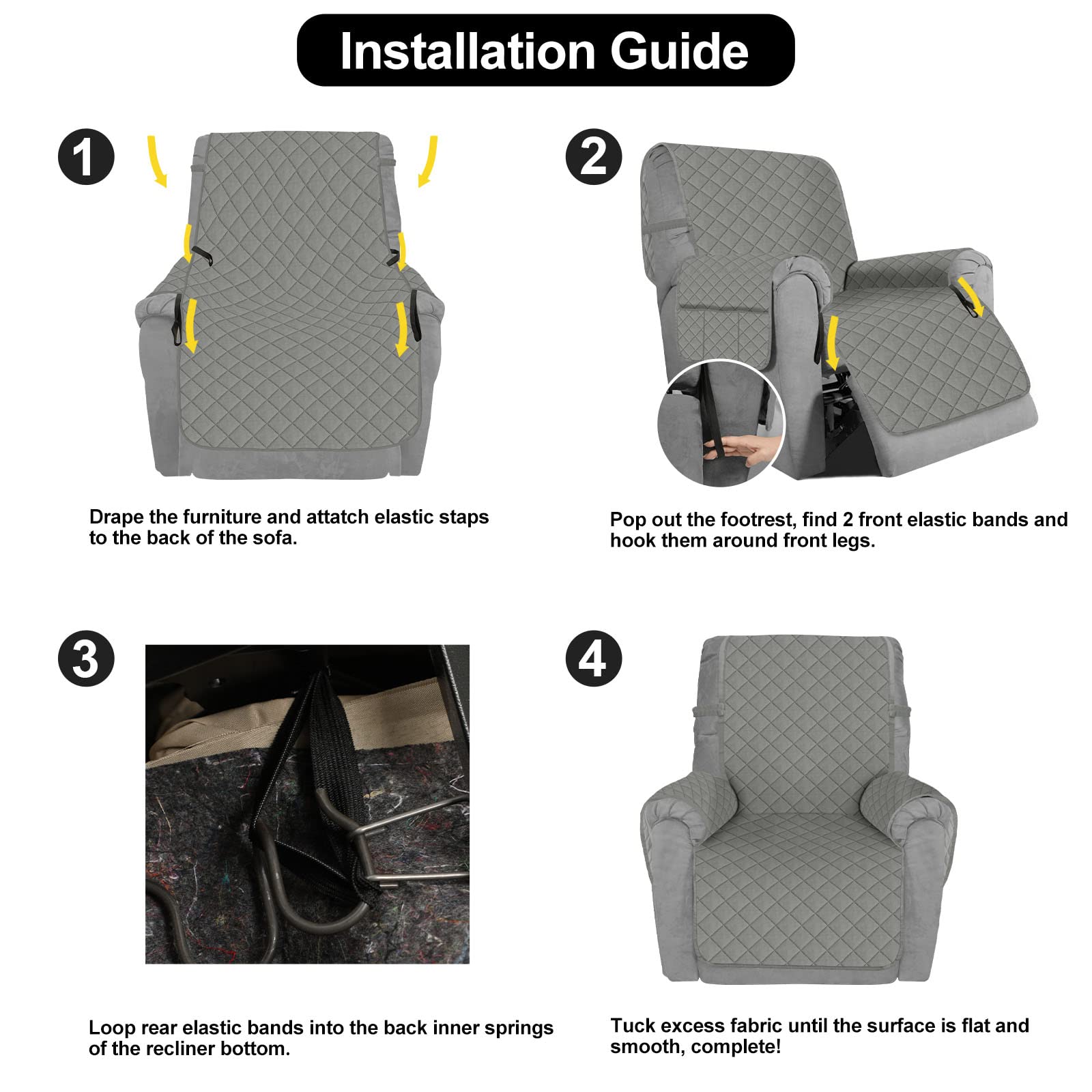 Deeky Recliner Chair Covers for Large Recliners - Reversible Water Resistant Slipcovers with Elastic Straps for Sofa, Couch & Reclining Chairs - Pet & Dog Friendly Furniture Protector in Gray/Light Gray - Perfect for Living Room, Home Theater & Family Gatherings