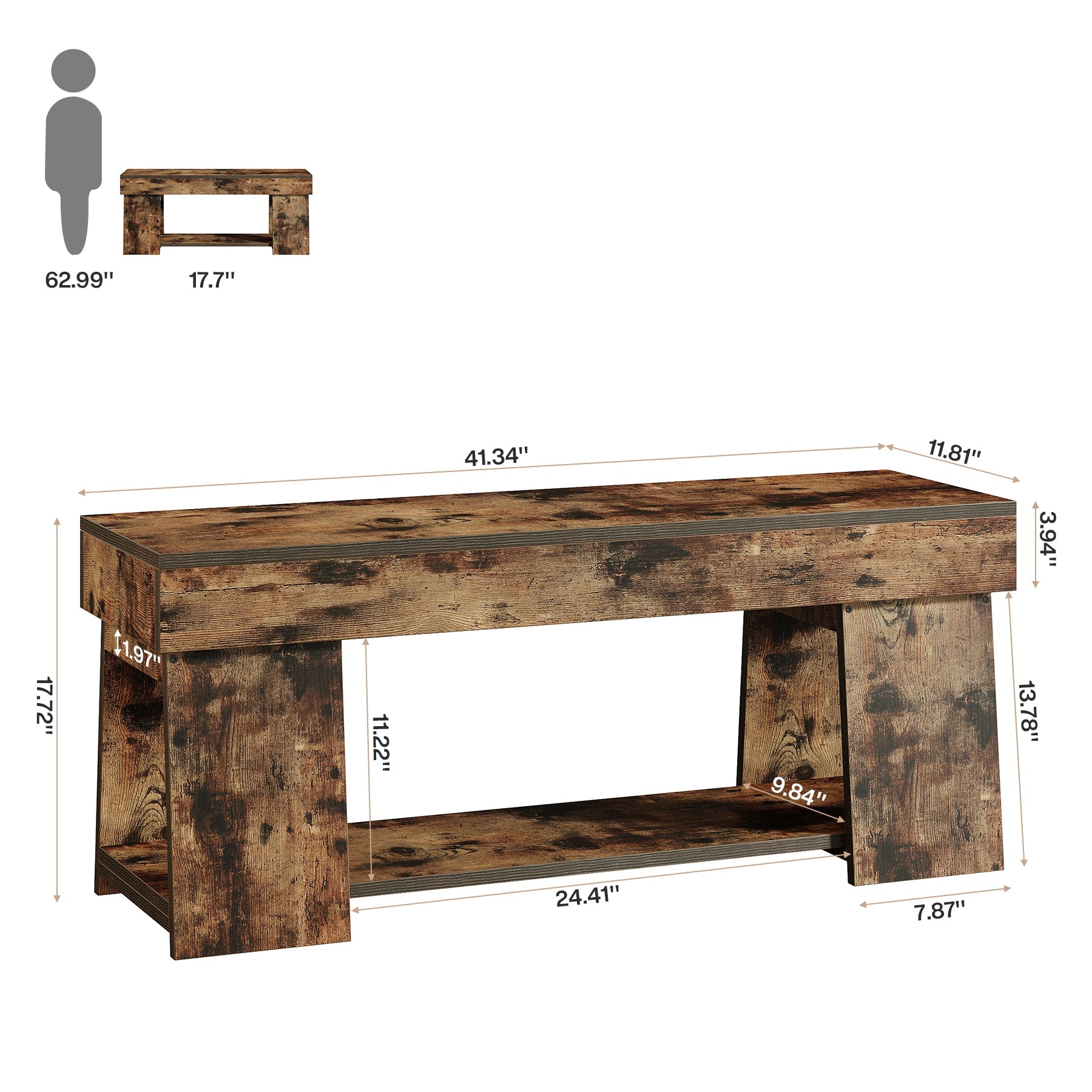 41-Inch Dining Bench with Storage Shelf - Long Kitchen Bench for Dining Room, Breakfast Nook & Entryway - Space-Saving Storage Solution