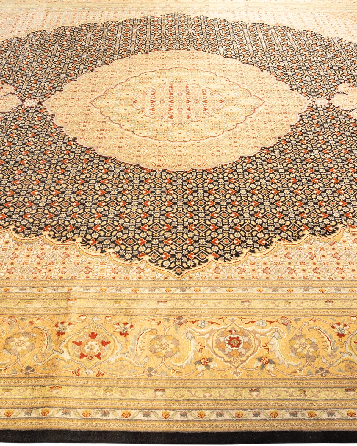 Handmade Wool Oriental Mogul Black 9x12 Area Rug - Traditional Hand-Knotted One-of-a-Kind Solo Rugs for Living Room, Bedroom & Home Decor