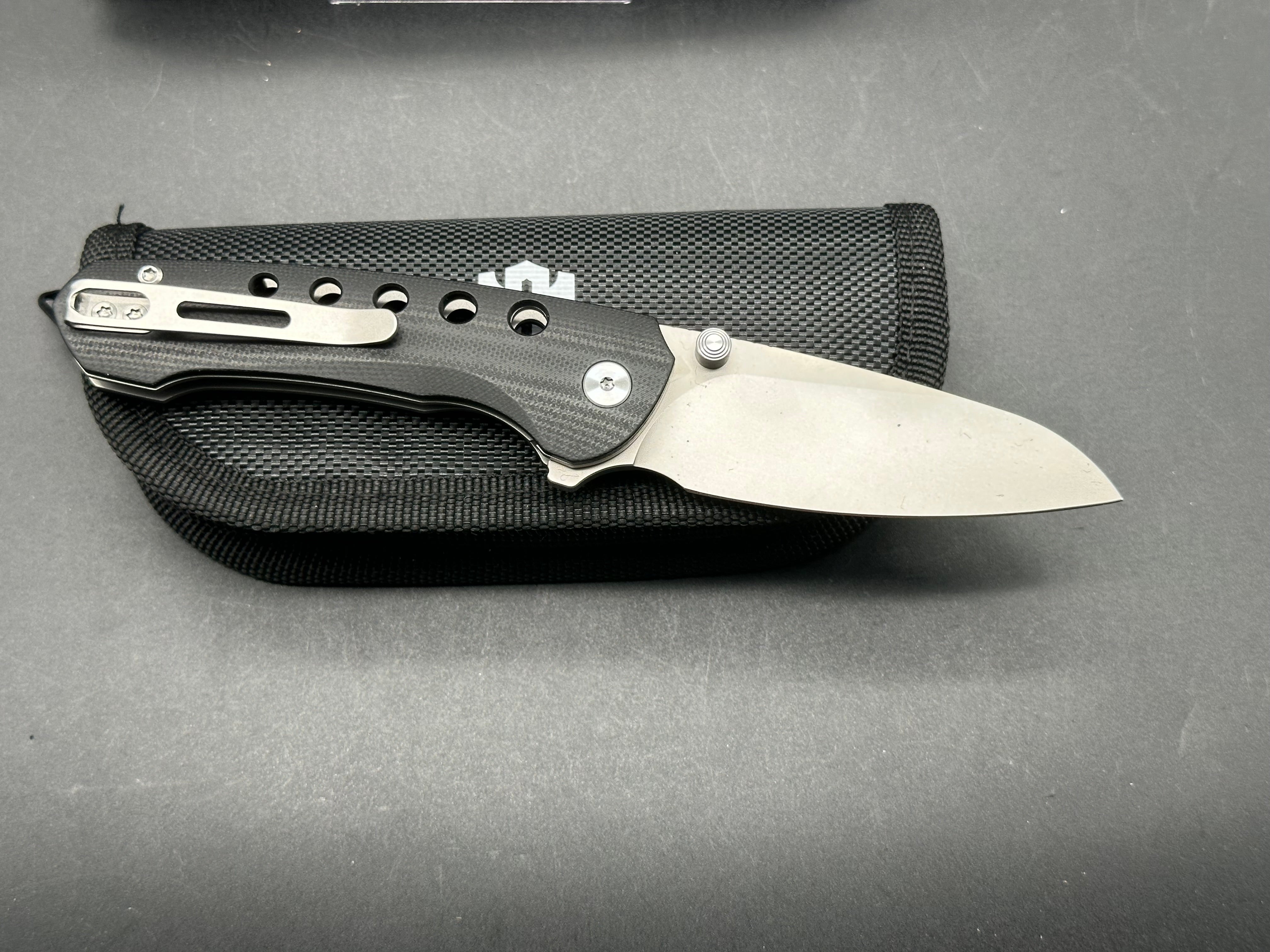 REMETTE BEE Folding Pocket Knife - Black G10 Handle, 14C28N Steel Drop Point Blade, Plain Edge with Sandblast Finish - EDC, Camping, Hiking & Outdoor Survival Tool
