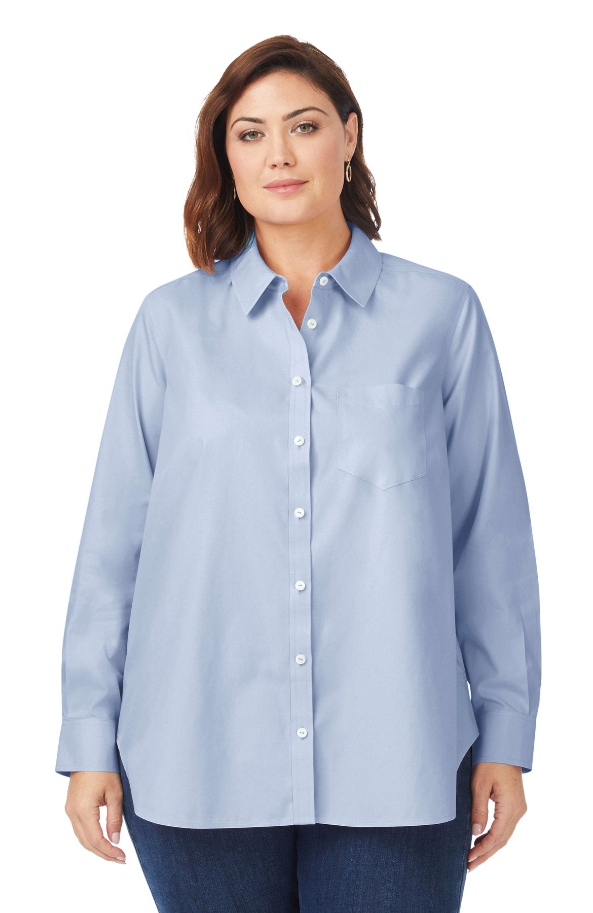 Boyfriend Plus No Iron Pinpoint Long Sleeve Tunic Shirt for Women - Comfortable Office Wear & Casual Outfits