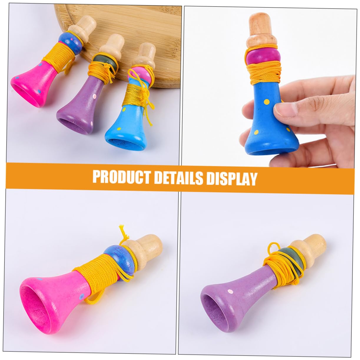 4-Piece Wooden Horn Trumpet Toy Set for Kids - Party & Music Fun