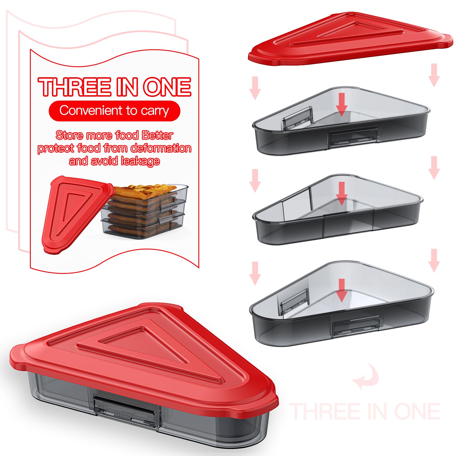 Expandable Pizza Storage Container Set - Reusable Pizza Pan & Box with Lids for Leftovers - Space Saving Kitchen Organizer (Bright Red) - Perfect for Parties, Meal Prep & Leftover Storage
