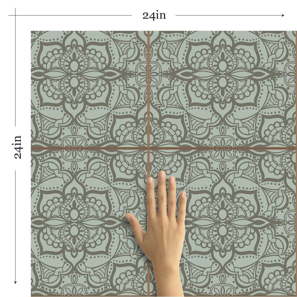 Green and Grey Damask Tile Adhesive Peel and Stick Removable Wallpaper - Self-Adhesive Wallpaper for Kitchen Backsplash, Bathroom, and Home Decor