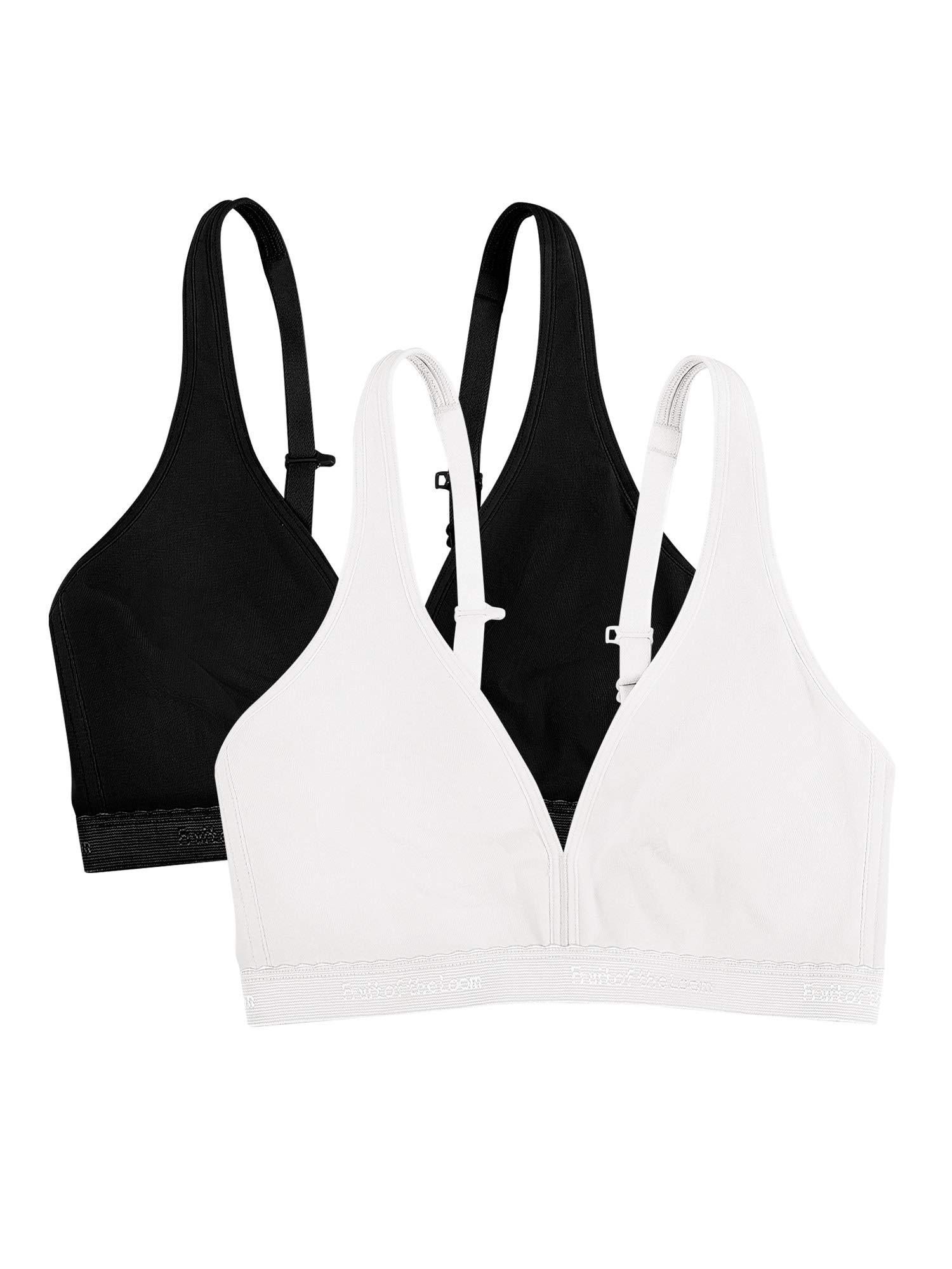 Fruit of the Loom Women's Wirefree Cotton Bralette 2 Pack - Comfortable Wireless Bras for Everyday Wear, Lounge & Sleep - Soft Breathable Support for Yoga, Travel & Relaxation