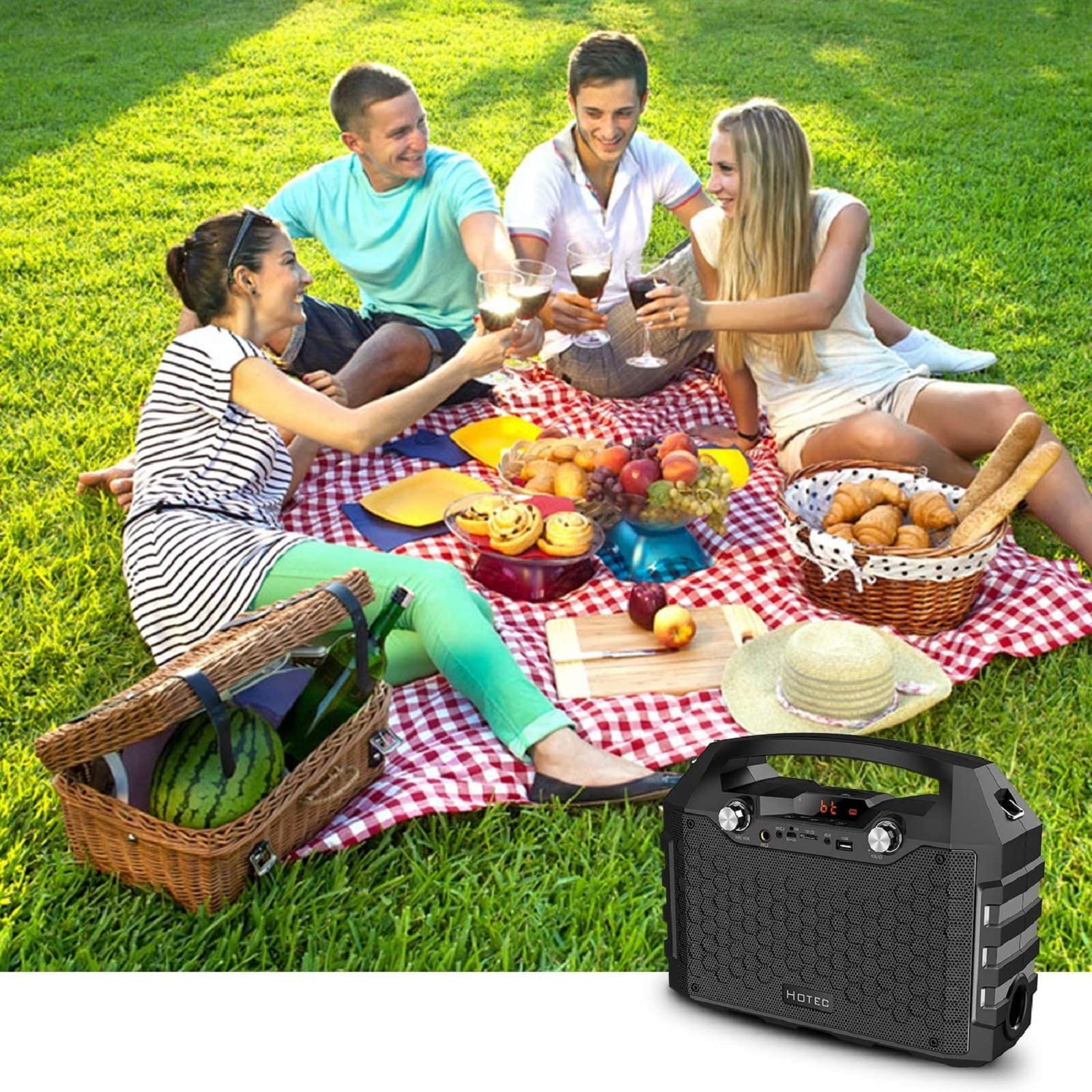Hotec Wireless Bluetooth PA Speaker with Dual Microphones - Portable Karaoke Machine for Party, Wedding, Teaching | Indoor & Outdoor Use for Events, Church, Lectures, Classroom Activities
