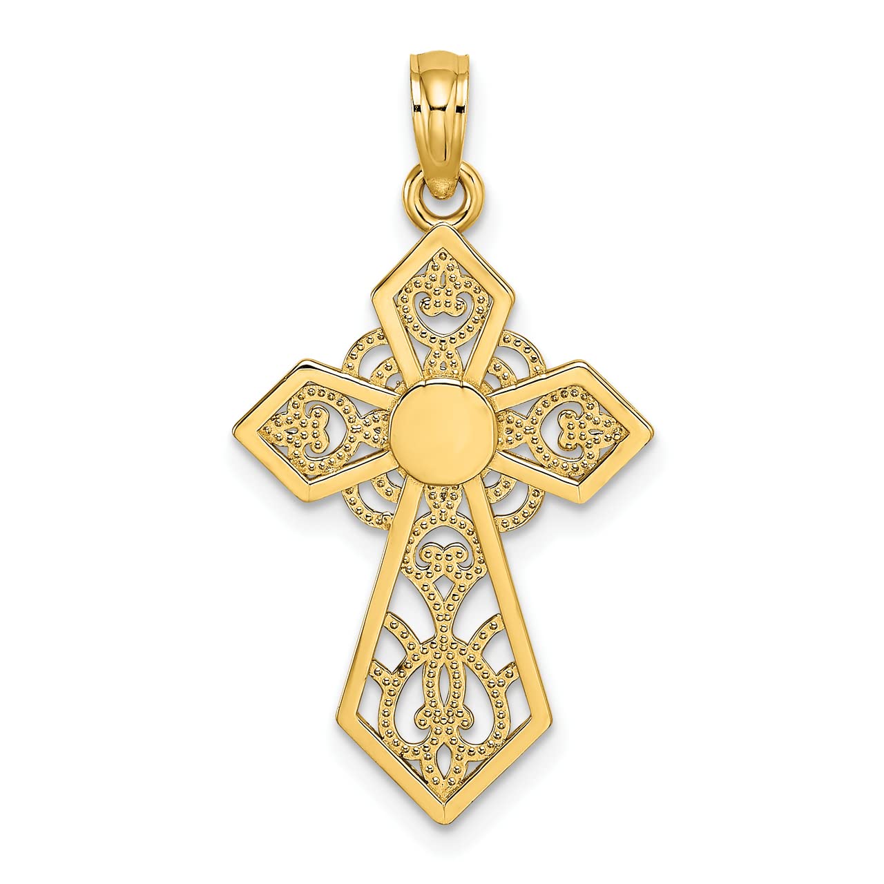 14k Yellow Gold Polished & Lace Cross Charm Necklace for Women - Elegant Religious Jewelry Gift for Baptism, Confirmation, First Communion & Everyday Wear