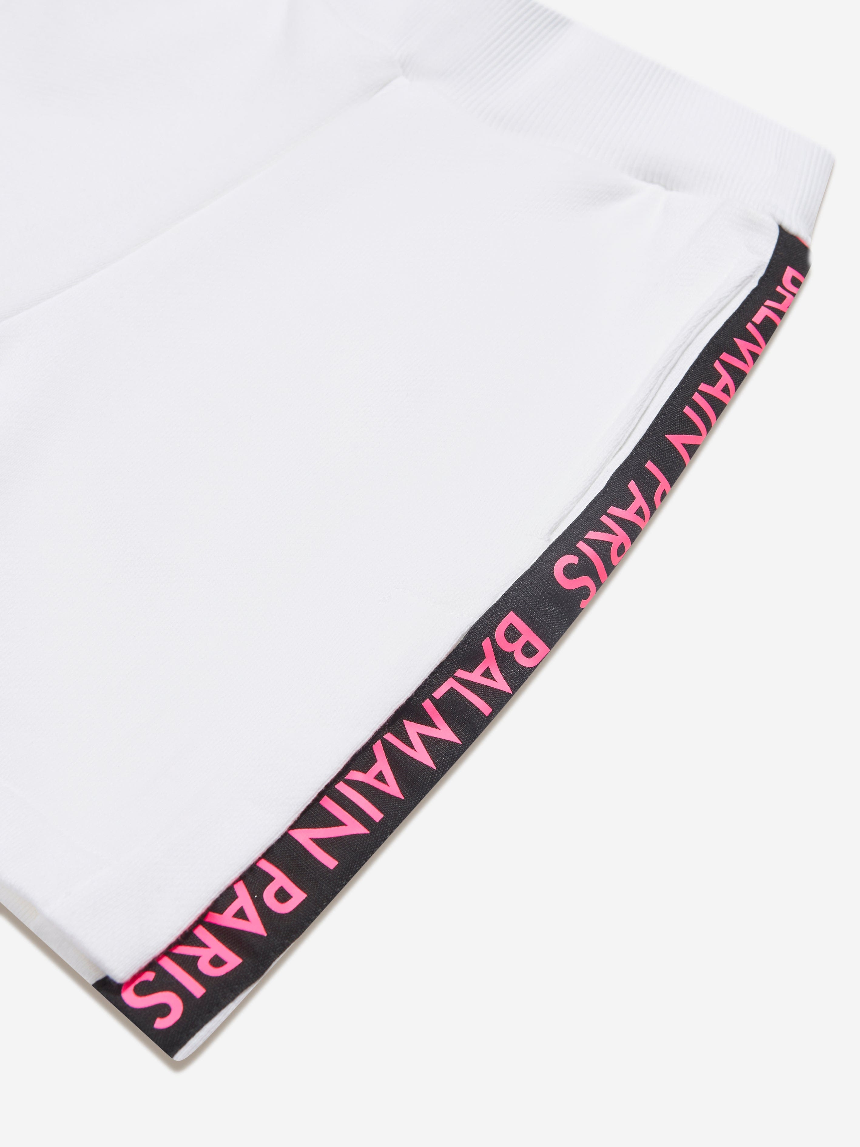 Balmain Girls Logo Jersey Shorts - White Cotton Casual Shorts for Summer, Playdates & Outfits