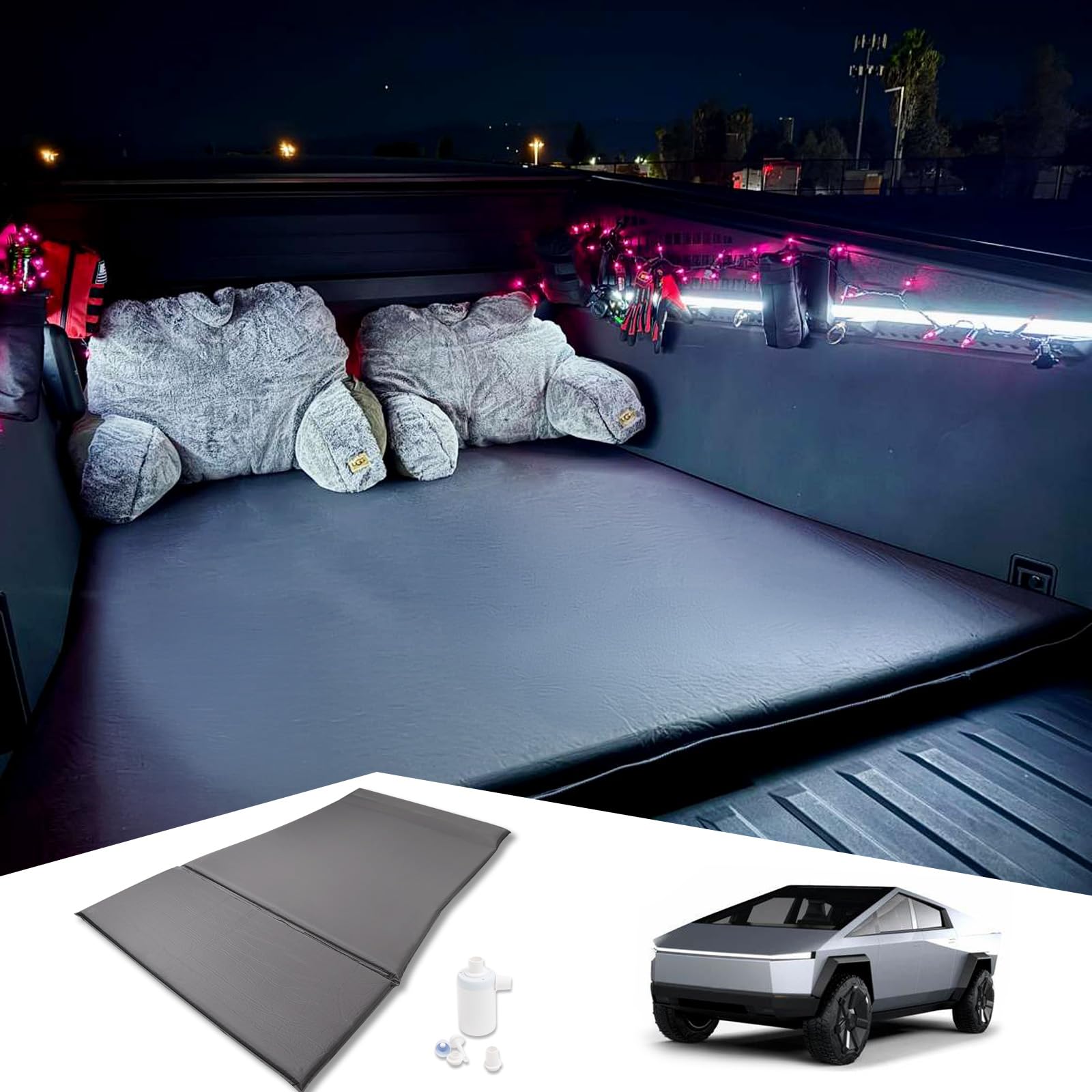 Tesla Cybertruck Air Mattress - Custom Fit Truck Bed Air Mattress with Built-in Pump & Carry Bag | Waterproof, Durable Camping Accessory for Travel, Road Trips & Outdoor Adventures | Perfect for Tesla Owners, Camping & Backyard Sleepovers