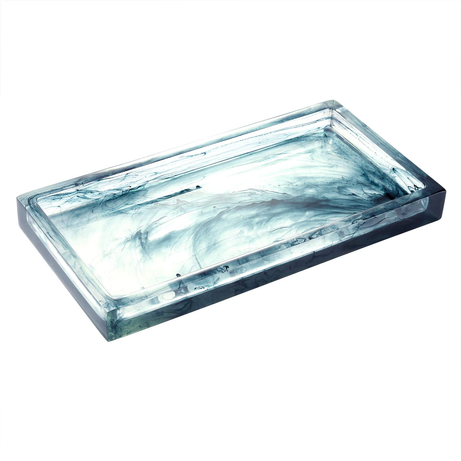 Resin Jewelry Organizer Tray - Mini Vanity Bathroom & Kitchen Storage for Jewelry, Cosmetics, Candles, Perfume, Soap & Small Decor | Ink Blue | Compact Dresser Organizer for Shower, Tissue, Towels & Shampoo | Perfect for Bedroom, Bath & Countertop Organization