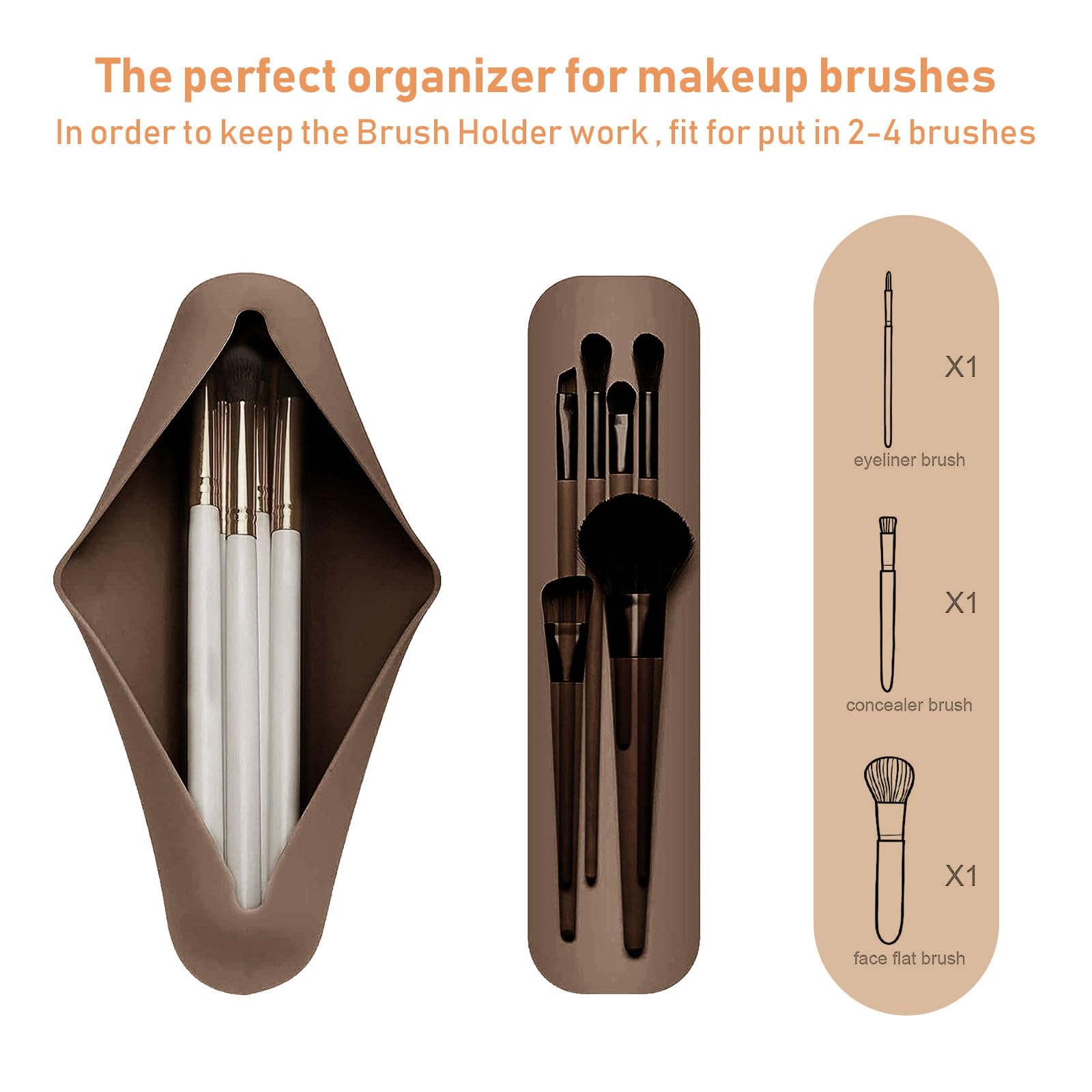 Travel Makeup Brush Holder - Silicone Waterproof Makeup Brush Bag for All Brushes | Soft & Durable Travel-Size Toiletries Organizer (Khaki) | Perfect for Vacation, Gym & On-the-Go Beauty