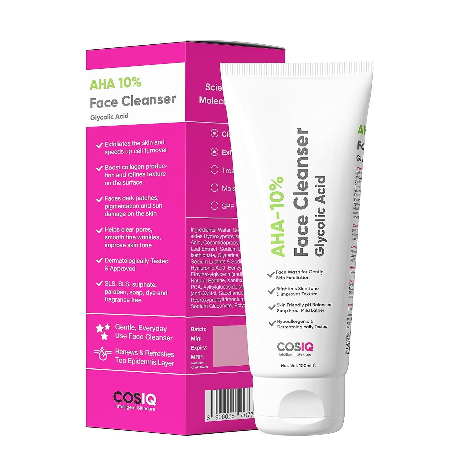 10% AHA Glycolic Acid Face Wash for Acne & Pimple Treatment - Gentle Exfoliating Cleanser for Glowing Skin | Soap-Free, Non-Irritating Formula for Men & Women | 100ml (3.53 Fl Oz) | Perfect for Daily Skincare Routine & Acne-Prone Skin