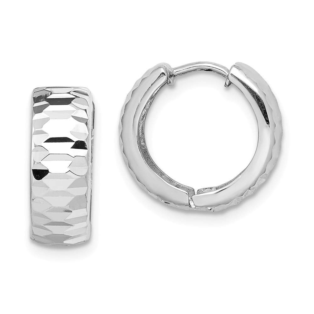 925 Sterling Silver Polished Textured Hinged Hoop Small Huggie Earrings (14mm x 14mm) - Elegant Everyday Jewelry for Women, Perfect for Work, Date Night & Special Occasions