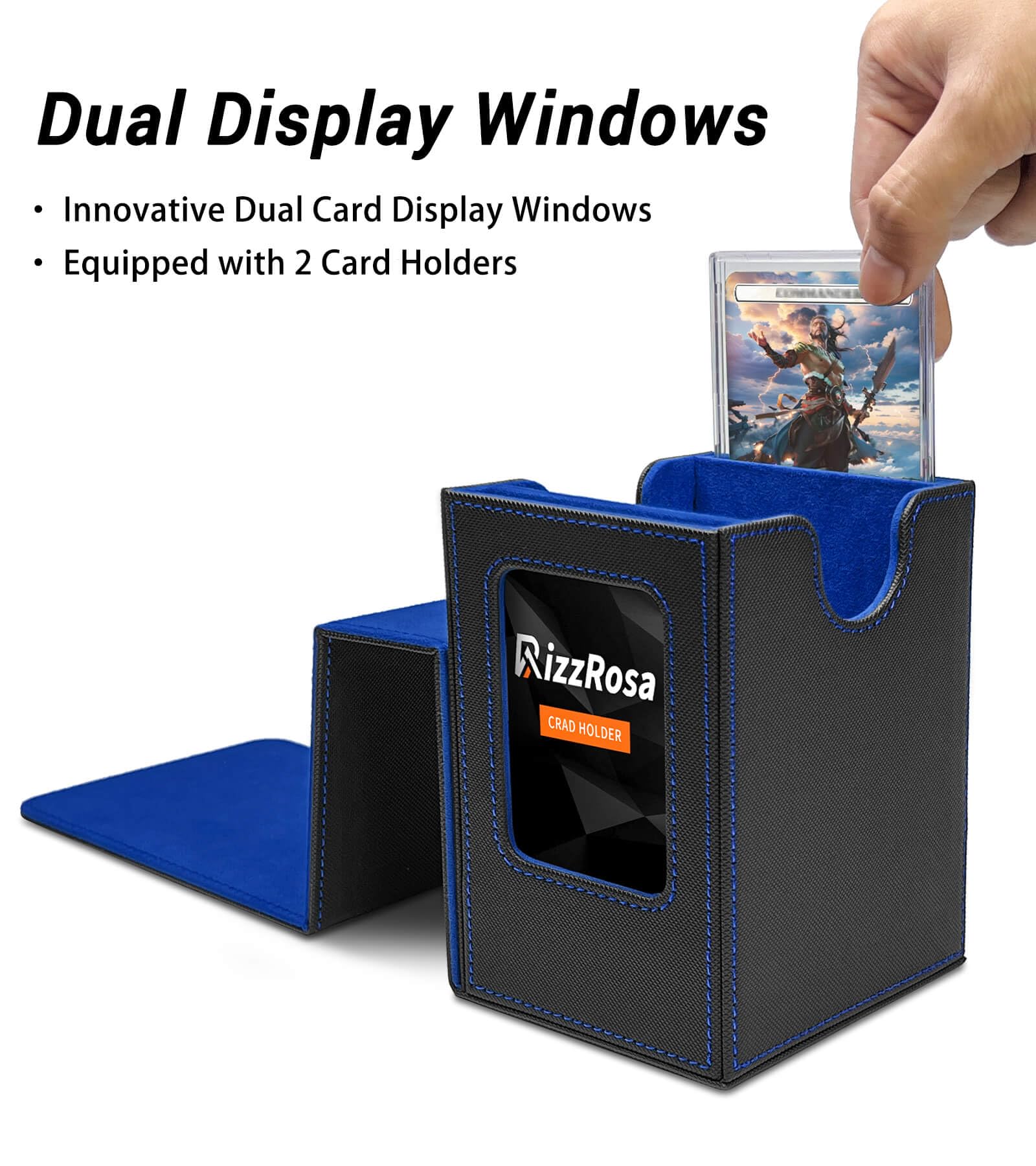 Premium MTG Commander Deck Box - Holds 100 Double-Sleeved Cards with 2 Display Stands & Built-in Dice Tray | Ultimate Storage Solution for Magic: The Gathering, TCG & CCG Cards | Perfect for Game Nights & Tournaments (Blue)