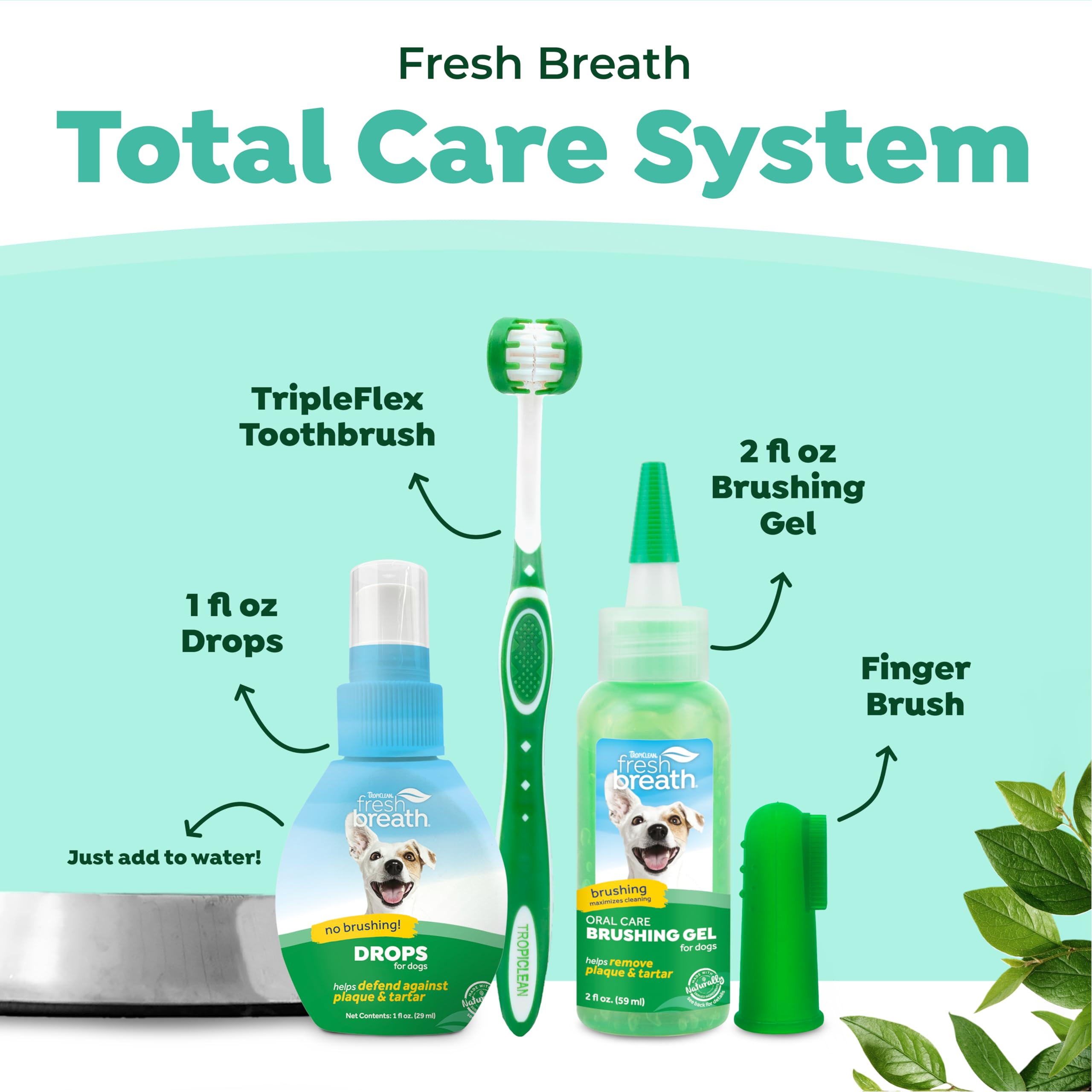 TropiClean Fresh Breath Dog Oral Care Kit - Complete Plaque & Tartar Control System for Small & Medium Dogs | Dog Teeth Cleaning Kit with Toothbrush & Toothpaste | Perfect for Daily Dental Hygiene & Fresh Breath at Home