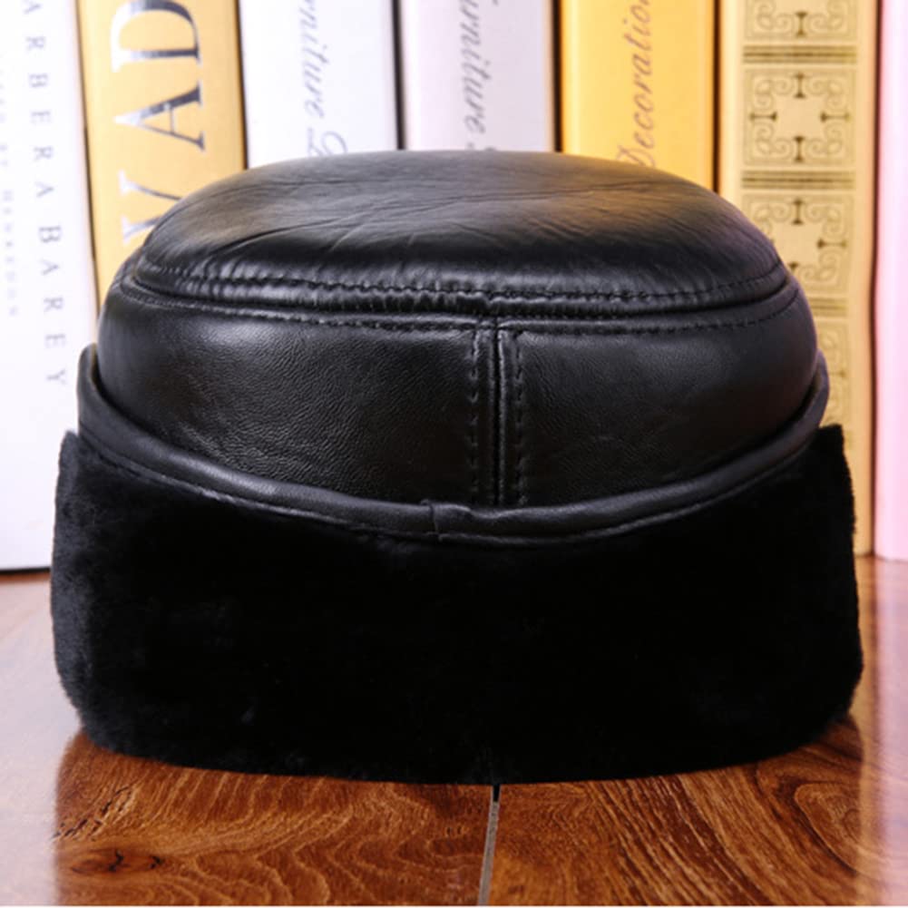 Men's Genuine Leather Baseball Cap with Ear Flaps - Windproof Winter Trapper Hunting Hat for Outdoor Activities, Military Style Driving Cap for Cold Weather Protection (Hunting, Camping, Snow Sports)