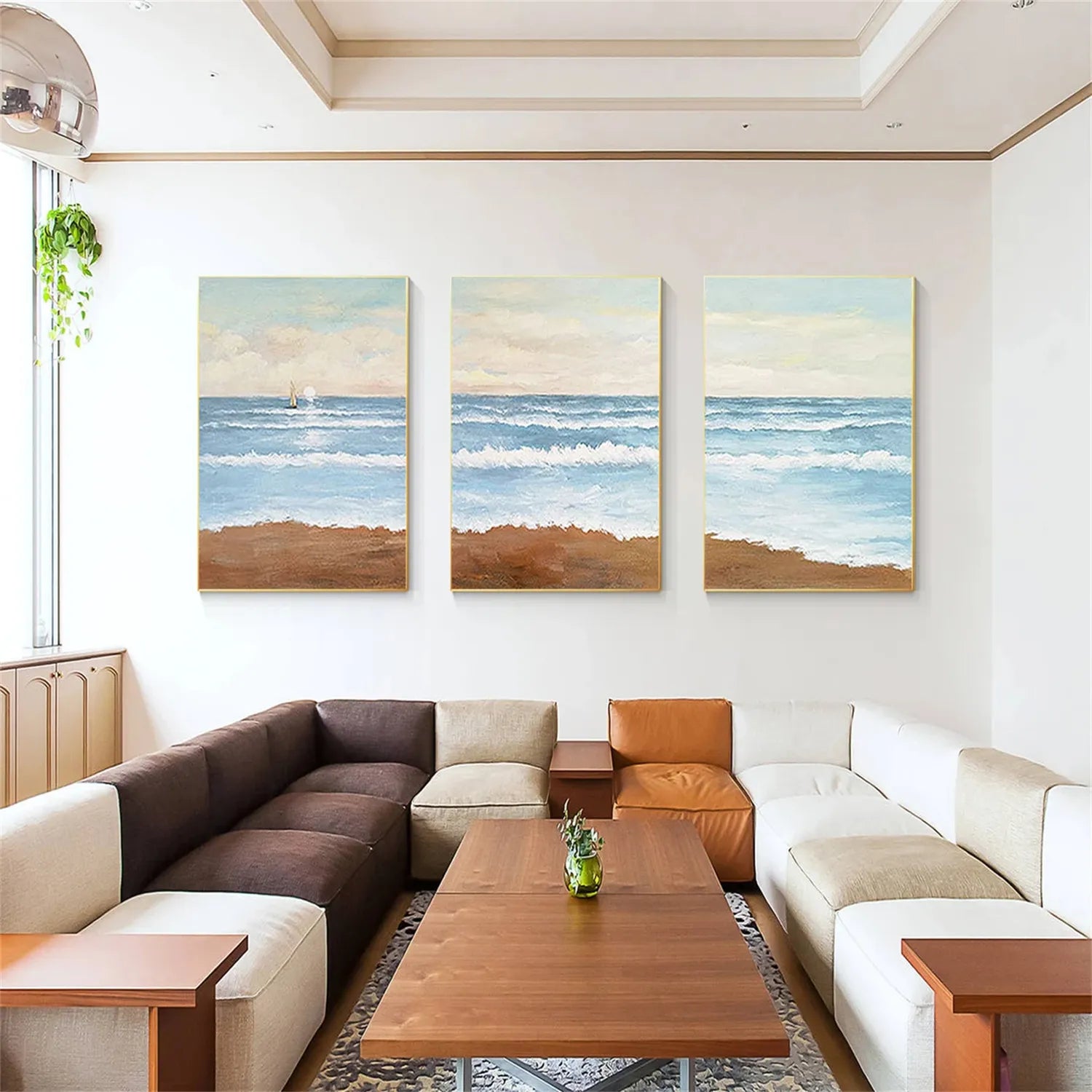 Ocean and Sky Painting Set of 3 - Coastal Wall Art Decor for Living Room, Bedroom & Office | Modern Seascape Canvas Prints | Home & Office Wall Decor