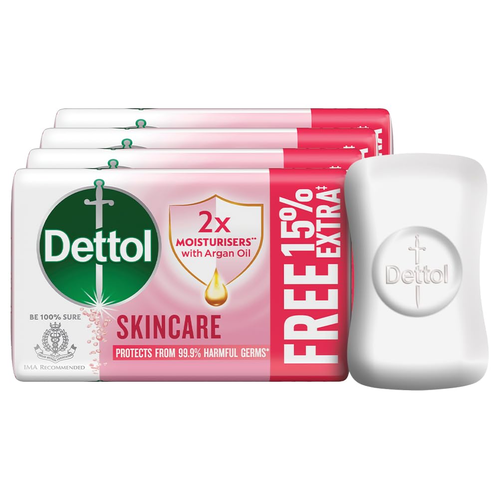Dettol Moisturizing Beauty Soap Bar with Argan Oil - 345g (Pack of 4) | Gentle Cleansing for Softer Skin | Extra 15% Free | Ideal for Dry Skin & Daily Bathing Routine