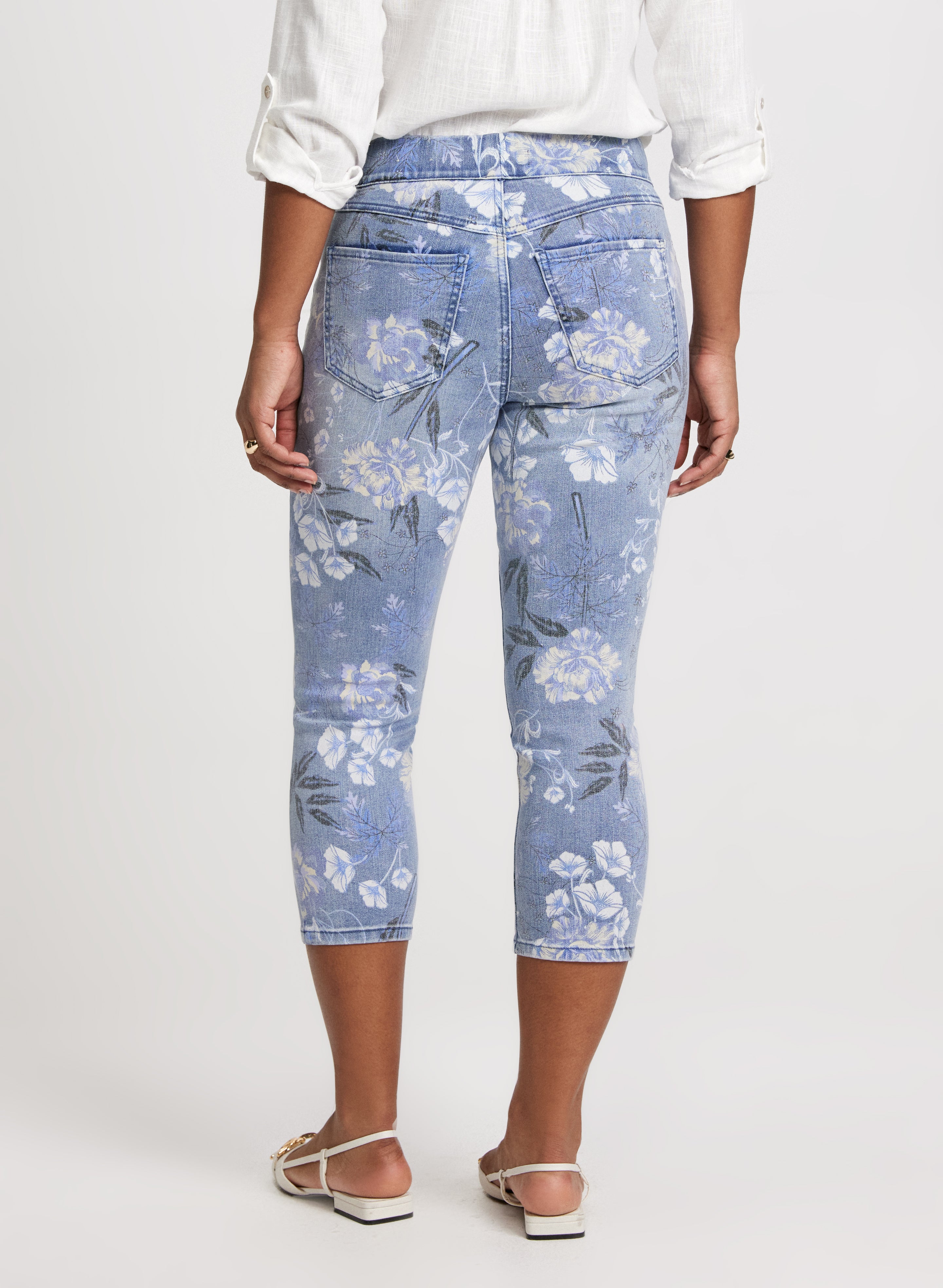 Floral Print Stretch Pull-On Jeans for Women - Comfortable & Stylish Casual Pants for Everyday Wear, Outings & Date Nights