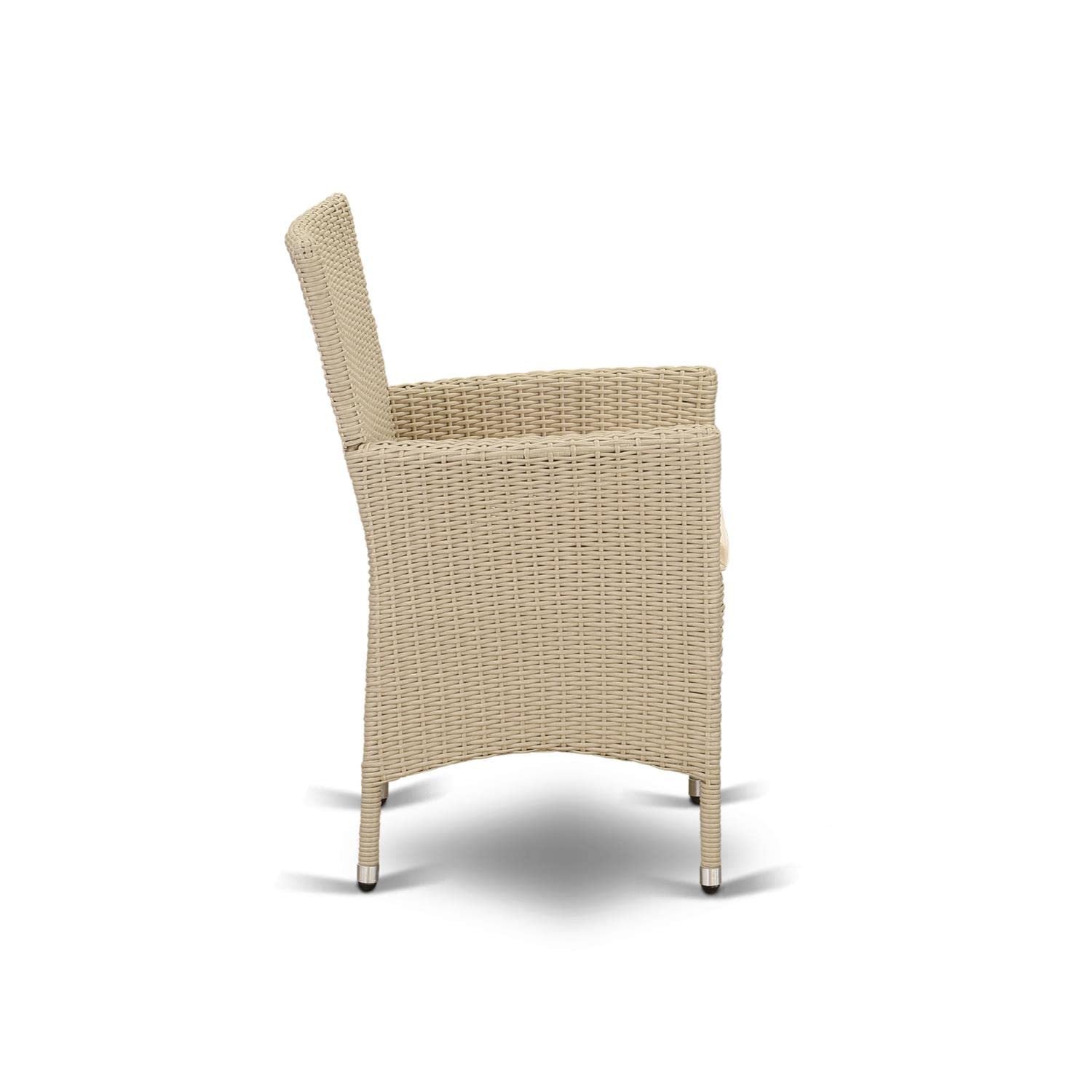 East West Furniture HVLC153V Valencia Patio Bistro Wicker Dining Chairs with Cushion, Set of 2, Cream - Outdoor Garden, Balcony, and Patio Dining Furniture for Relaxing Meals