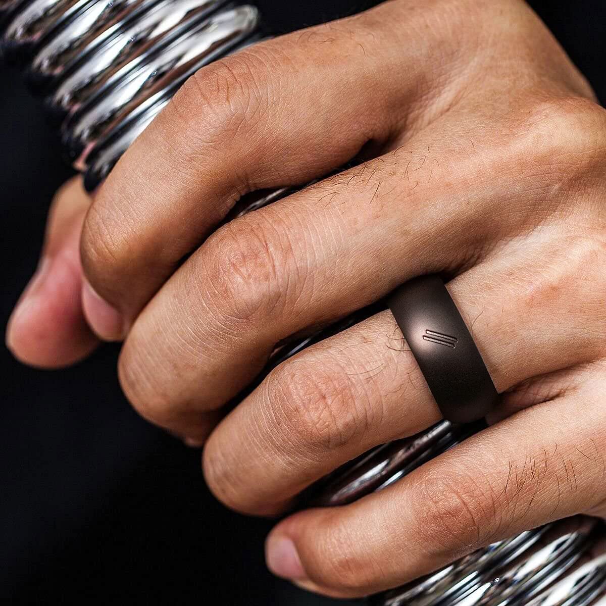 ThunderFit Men's Silicone Wedding Ring - 8.7mm Wide 2.5mm Thick Durable Rubber Band - Perfect for Gym, Swimming, Sports & Outdoor Activities