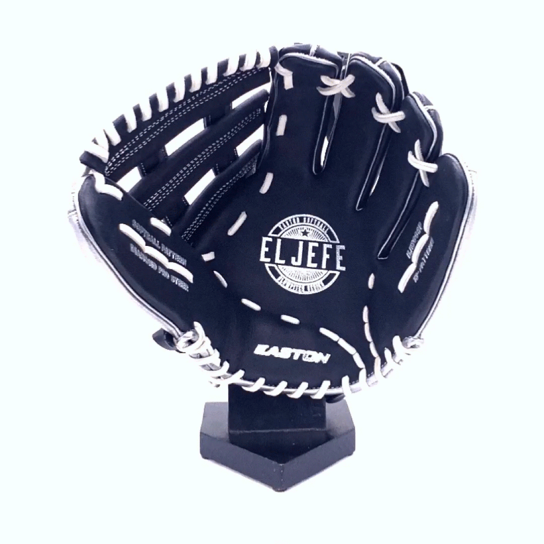 Easton El Jefe Metallic Series 13.5 Inch Slowpitch Softball Glove - Black/Metallic Silver for Adult Baseball Players - Perfect for Slowpitch Games, Training & Fielding Practice