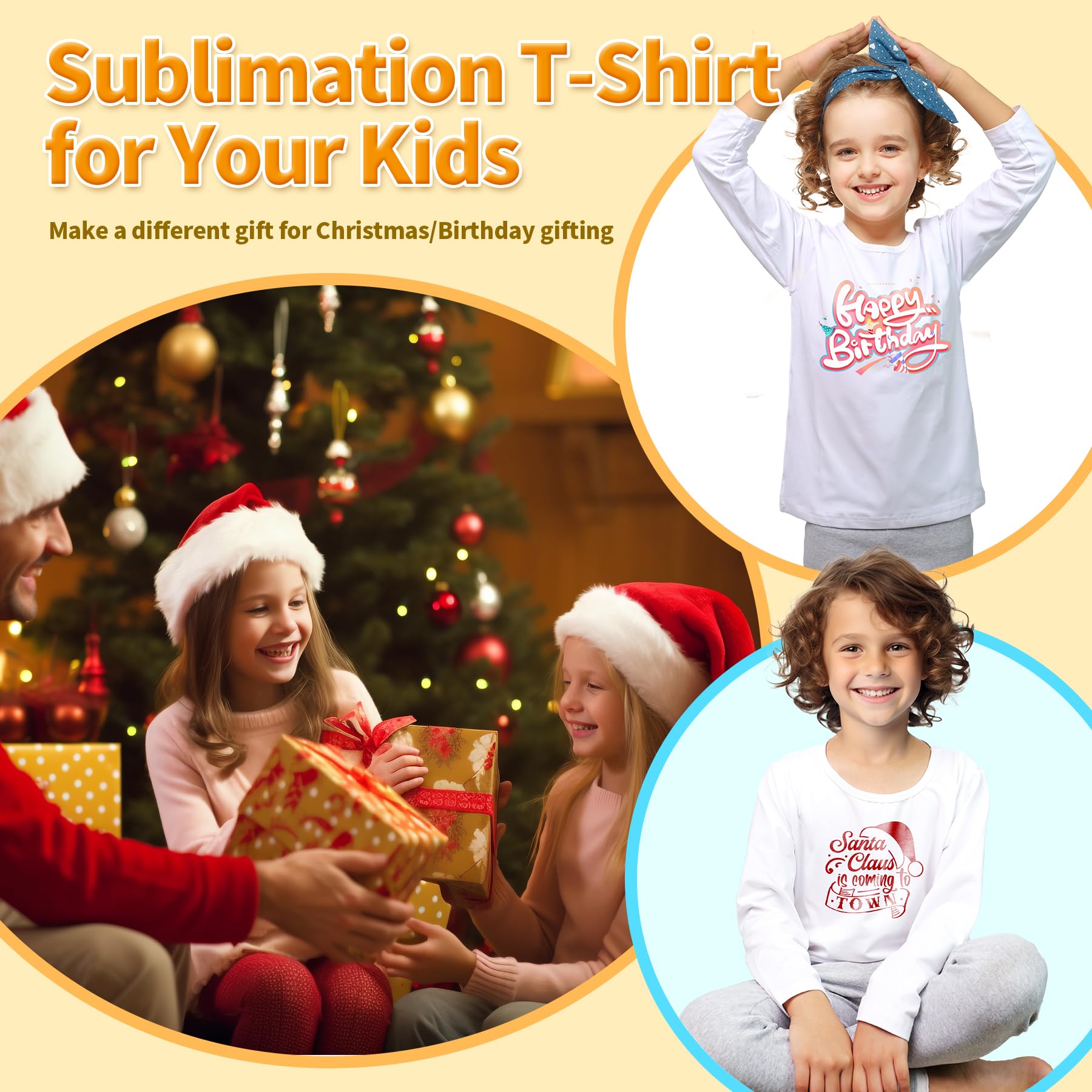 Premium Sublimation T-Shirt Blanks - 3 Pack Long Sleeve Crew Neck Shirts for Kids & Toddlers | Unisex Modal Cotton Tees for Boys & Girls | Perfect for DIY Printing, School Uniforms & Family Matching Outfits