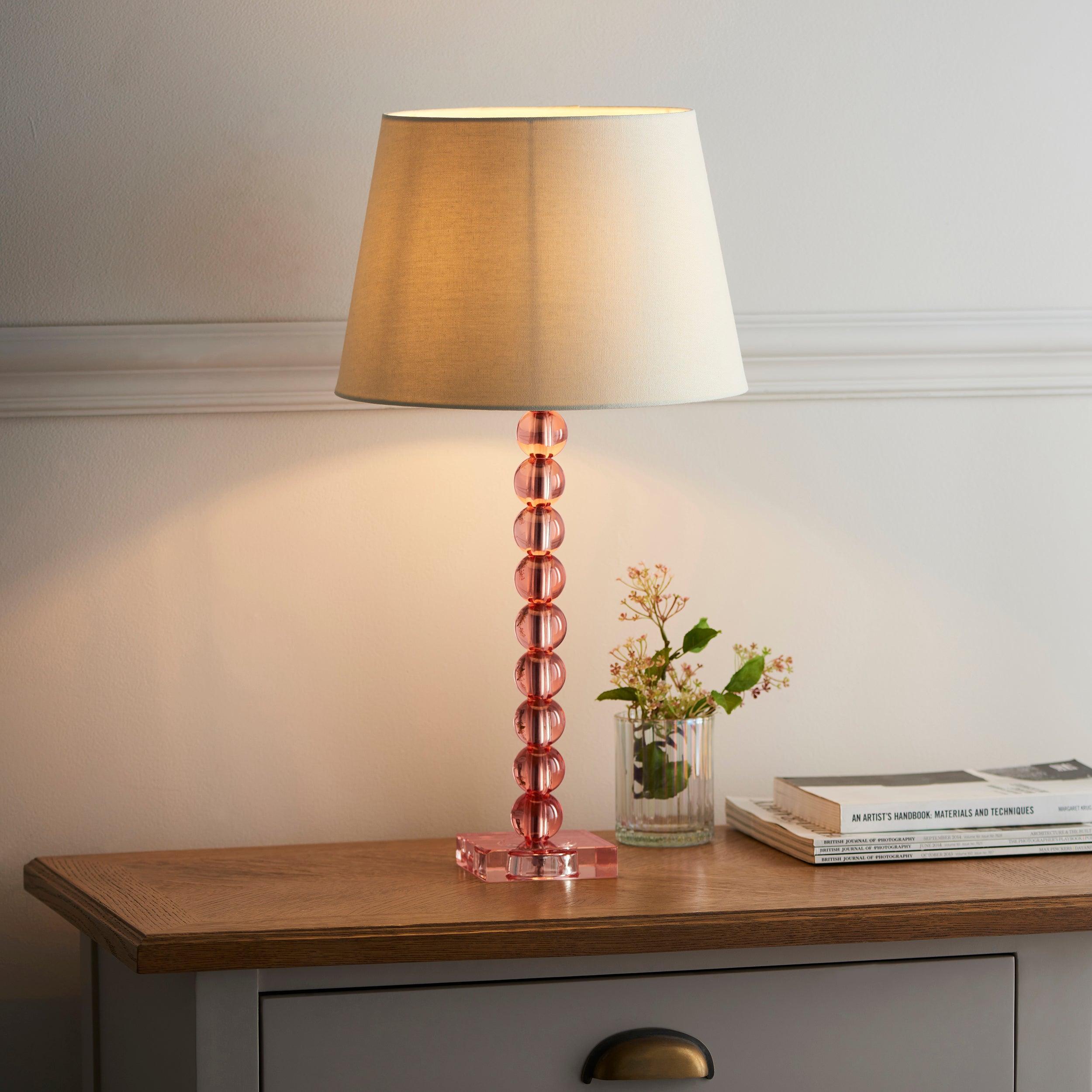 Adelie Blush Tinted Crystal Glass Table Lamp with Ivory Shade - Elegant Home Decor for Living Room, Bedroom & Office Lighting