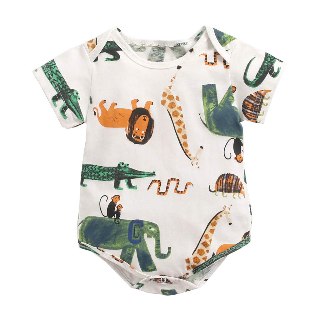 LISfsa Newborn Baby Boys & Girls Short Sleeve Romper Jumpsuit - Cute Cartoon Print Outfit Set for Spring & Summer | Perfect for Playdates, Family Photos & Everyday Wear