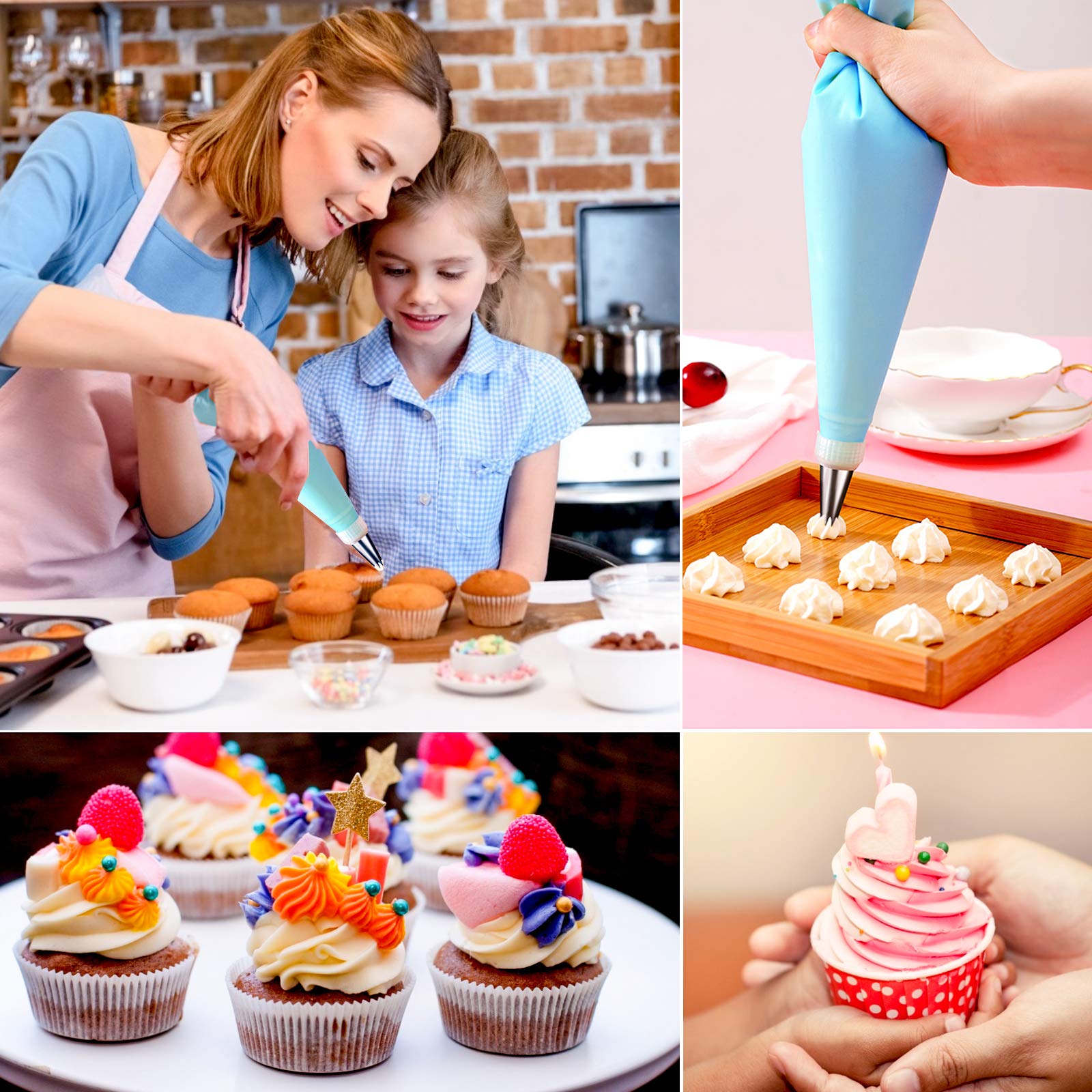 34 Pcs Cake Decorating Kit - Reusable Silicone Icing Piping Bags with 24 Nozzles, 2 Couplers & 3 Scrapers for Baking, Cupcake & Cookie Decorating | Professional Pastry Tools for Home Bakers & Wedding Cakes