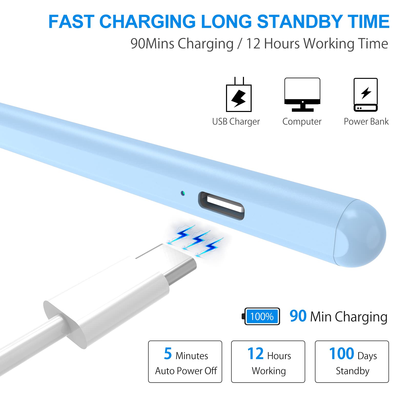 AMZCASE Stylus Pen for iPad 2018-2022 - Apple Pencil Compatible with iPad 10/9/8/7/6th Gen, iPad Mini 6/5th, iPad Air 4/3rd, iPad Pro 11