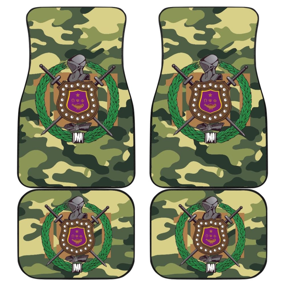 Premium Green Camouflage Omega Psi Phi Car Floor Mats - Waterproof All-Weather Protection for SUVs, Trucks & Sedans - Perfect for Fraternity Members & Car Enthusiasts