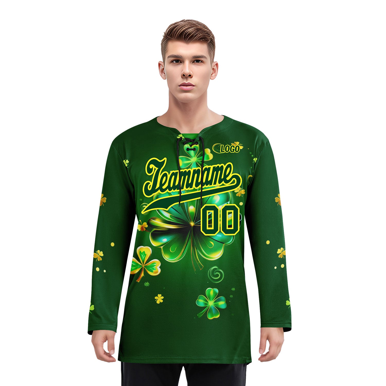 Custom Personalized Four Leaf Clover Hockey Jersey HCKJ01 E0615 - Perfect for Hockey Games, Team Sports & Fan Apparel Gifts