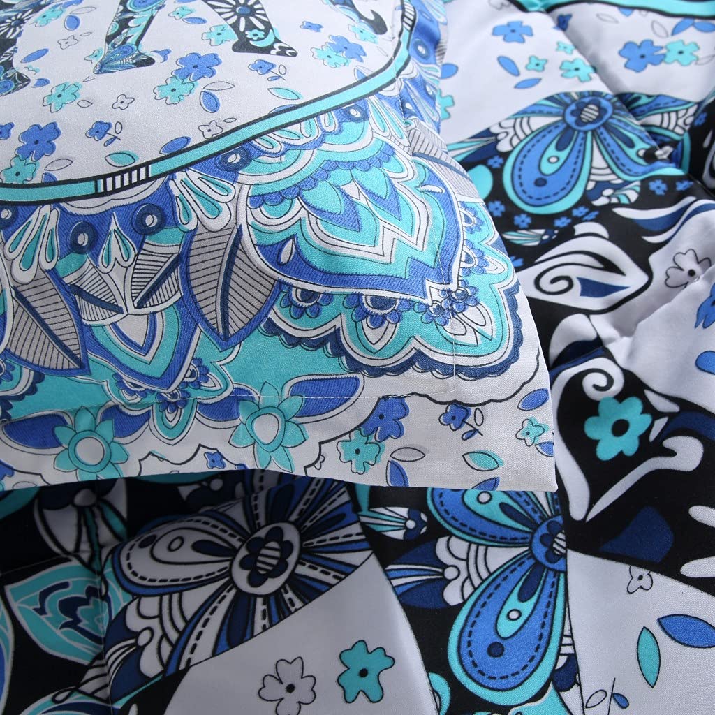 Teal Blue Elephant Bohemian Paisley Comforter Set - Soft Reversible All-Season Boho Hippie Geometric Bedding for Twin Bed (3-Piece) | Perfect for Bohemian Bedroom Decor & Guest Room Styling