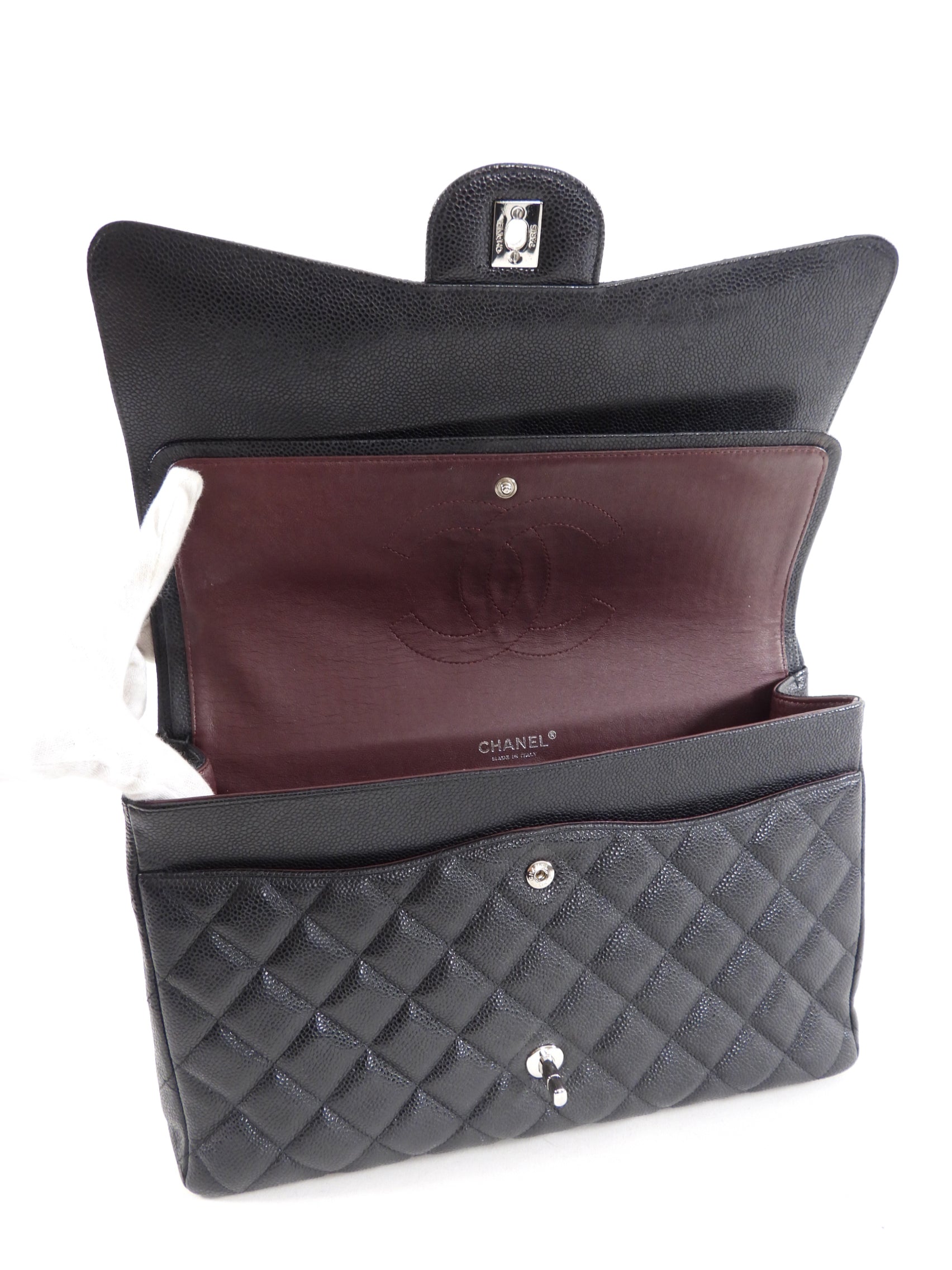 Chanel Black Caviar Leather Maxi Classic Double Flap Handbag - Luxury Designer Shoulder Bag for Women, Perfect for Evening Events & Special Occasions