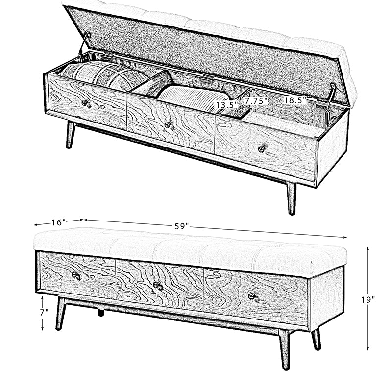 Cherry Wood Upholstered Flip Top Storage Bench with Cushion - Stylish Ottoman for Entryway, Living Room & Bedroom Storage
