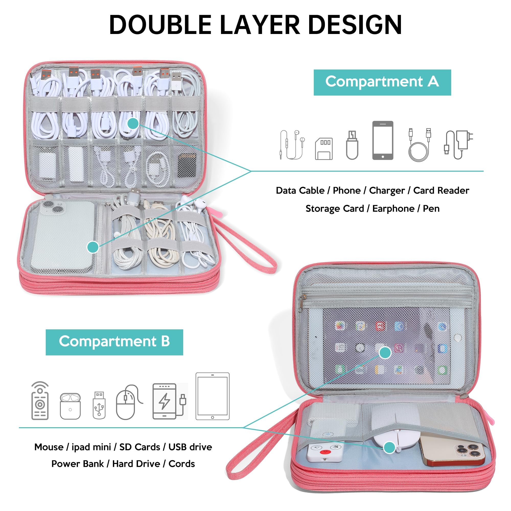 CILLA Electronics Organizer Travel Case - Compact Cable & Cord Organizer Bag for Chargers, Phones & Accessories - Perfect for Travel, Office & Home Storage
