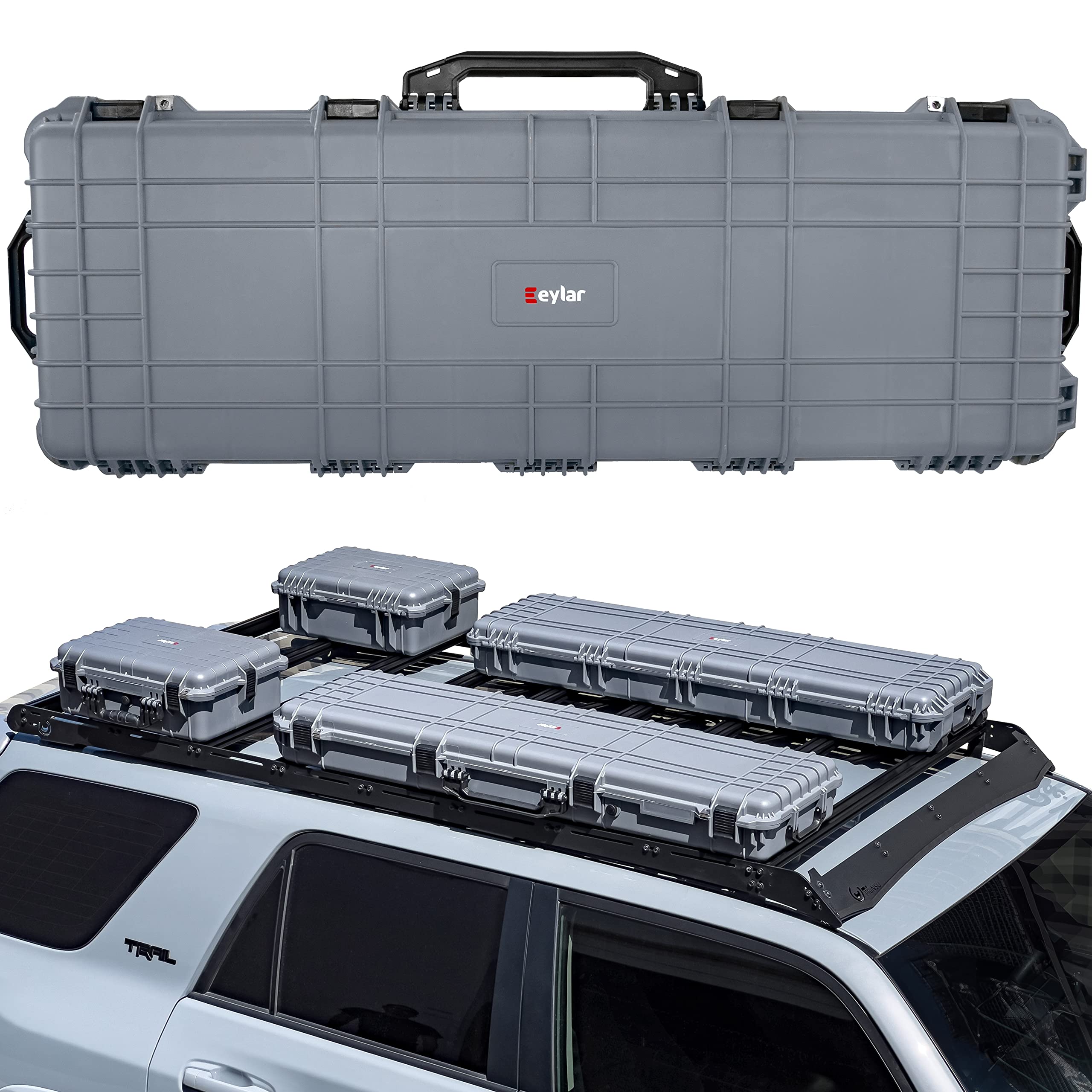 Eylar Overland Rugged Low Profile Storage Rack - 48 Inch Hard-Shell Cargo Case in Gray | Heavy-Duty Roof Rack for SUVs, Trucks & Off-Road Adventures | Perfect for Camping Gear, Tools & Outdoor Equipment Storage