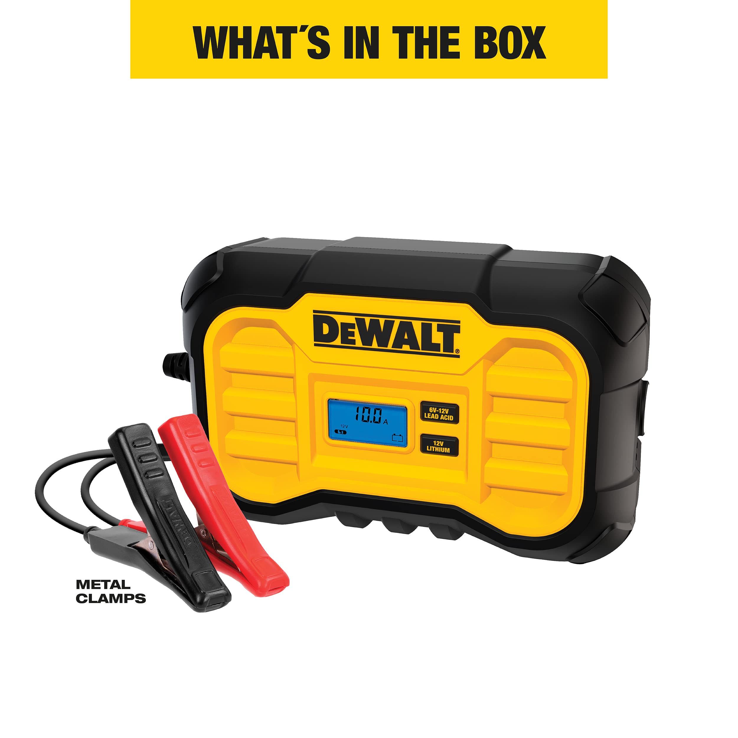 DeWalt DXAEC10 10 Amp Professional Battery Charger & Maintainer - Trickle Charger for Cars, Motorcycles, Boats & Power Equipment - Auto Battery Tender & Desulfator