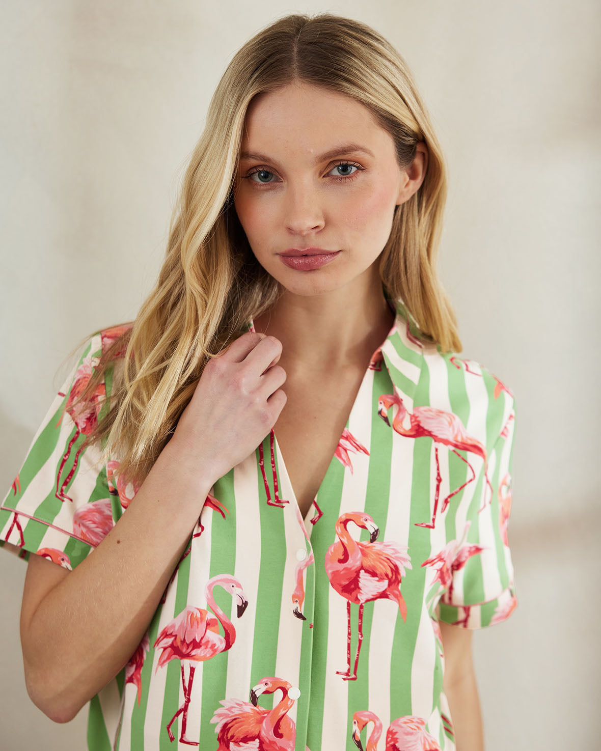 Organic Cotton Maternity Pajama Set with Flamingo Stripes - Soft & Comfortable Sleepwear for Pregnant Women - Perfect for Relaxing at Home or Hospital Stay
