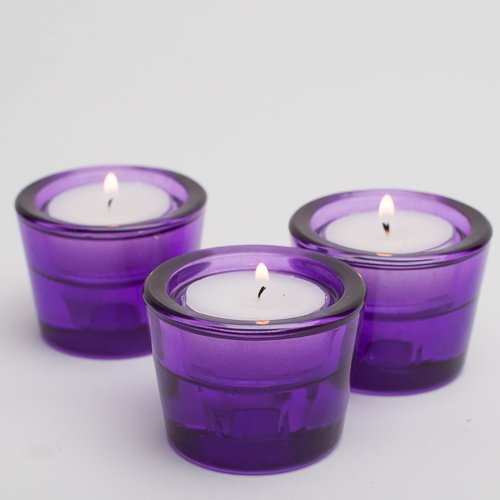 Richland 12-Piece Purple Tealight & Taper Candle Holder Set - Multi-Use Glass Candle Holders for Wedding Centerpieces, Home Decor, Romantic Dinner Lighting