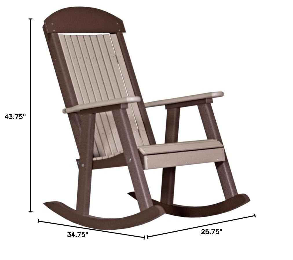 Poly Lumber Porch Rocker Chair - Weatherwood & Chestnut Brown - Outdoor Patio Furniture - Durable All-Weather Rocking Chair for Deck, Garden & Front Porch Relaxation