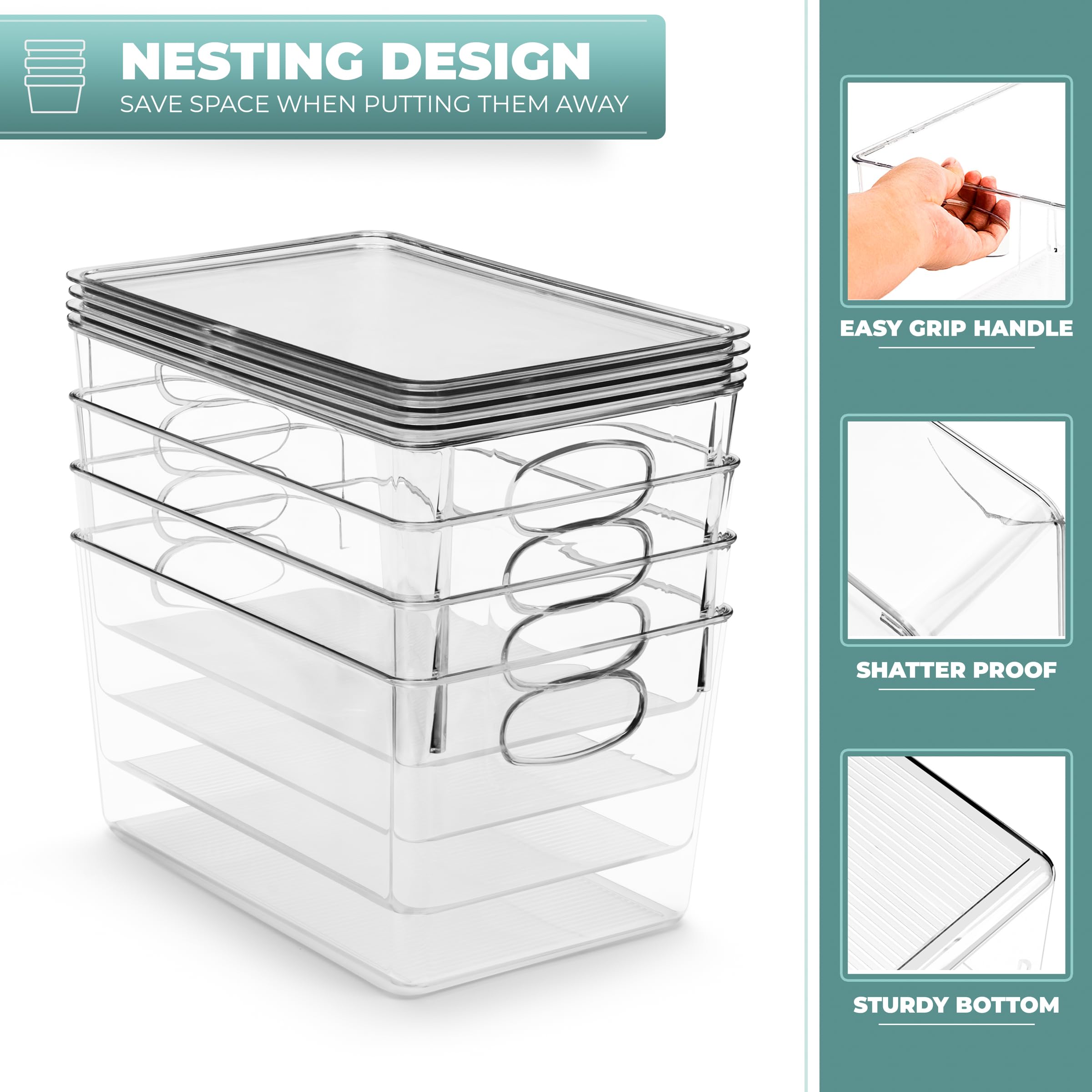 Sorbus 8-Pack Large Clear Plastic Storage Bins with Lids - Stackable Organizer for Toys, Clothes, Makeup, Medicine, Art Supplies, Bathroom & Shoe Storage - Perfect for Home, Office & Closet Organization